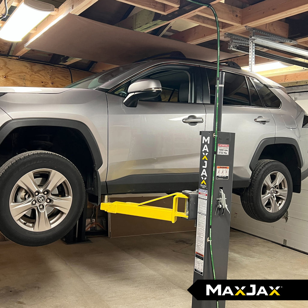 MaxJax M7K home garage two-post car lift with 7,000-lb. lifting capacity.