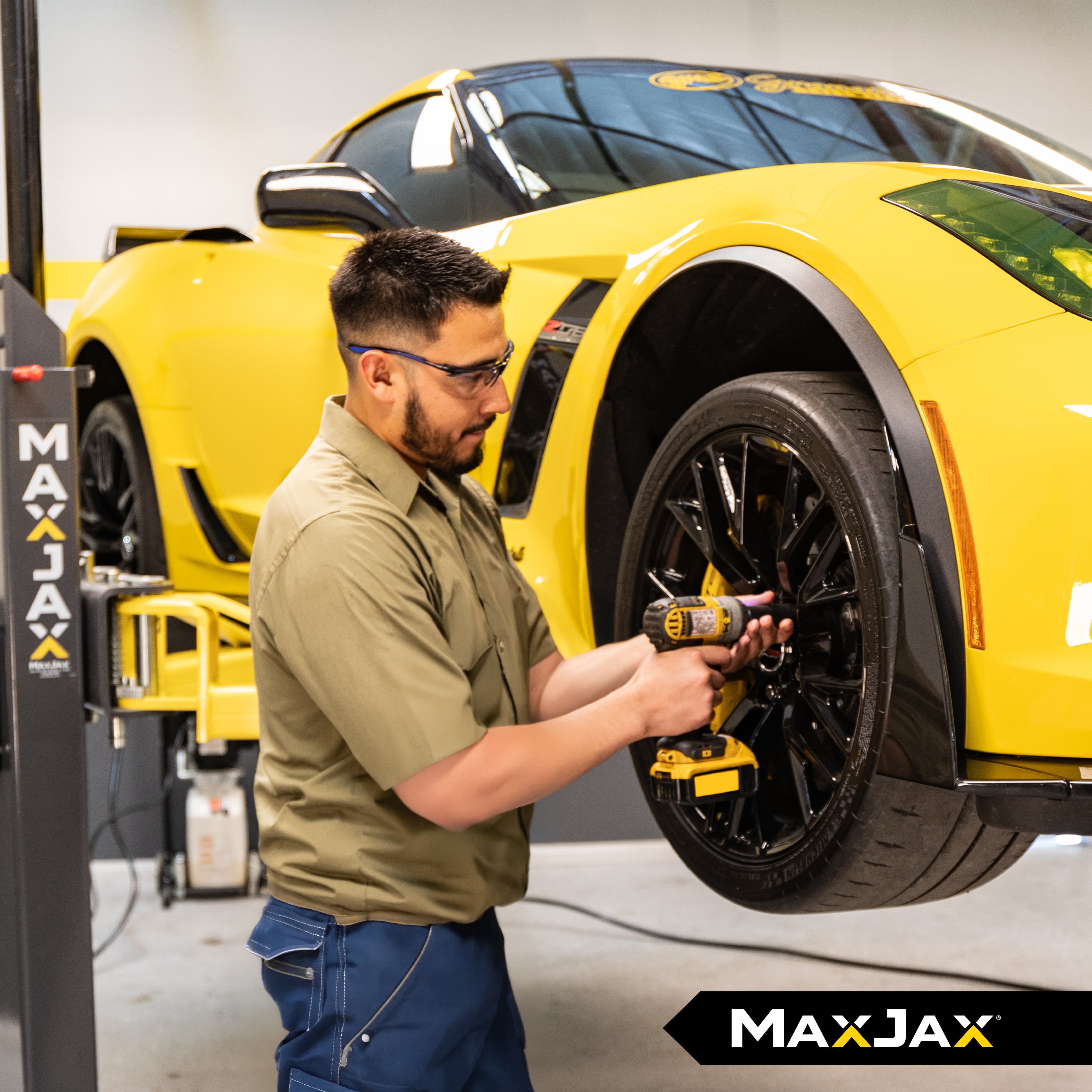 MaxJax M7K low-ceiling two-post lift designed for residential garages with limited overhead clearance.