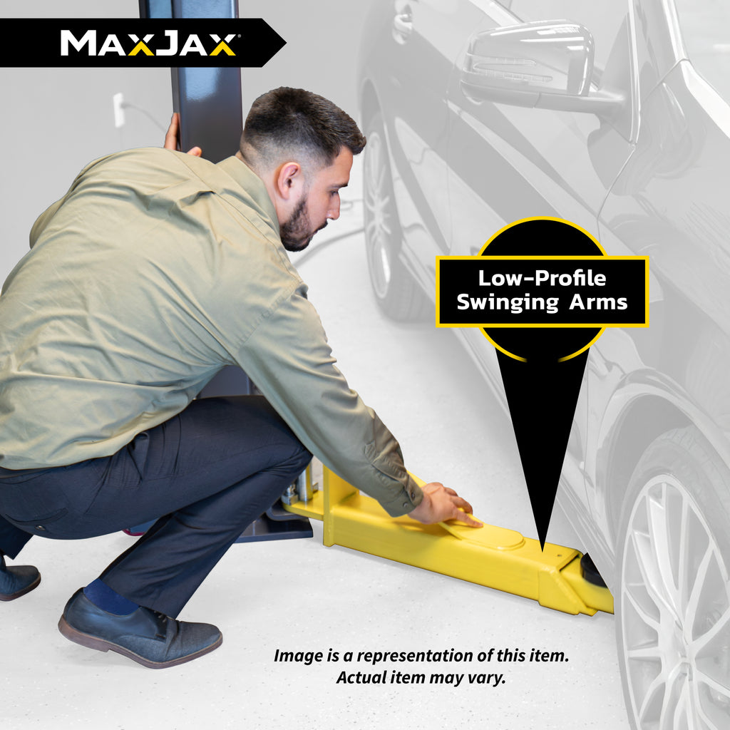 MaxJax M7K portable lift arms designed to reach low-clearance vehicle lifting points.