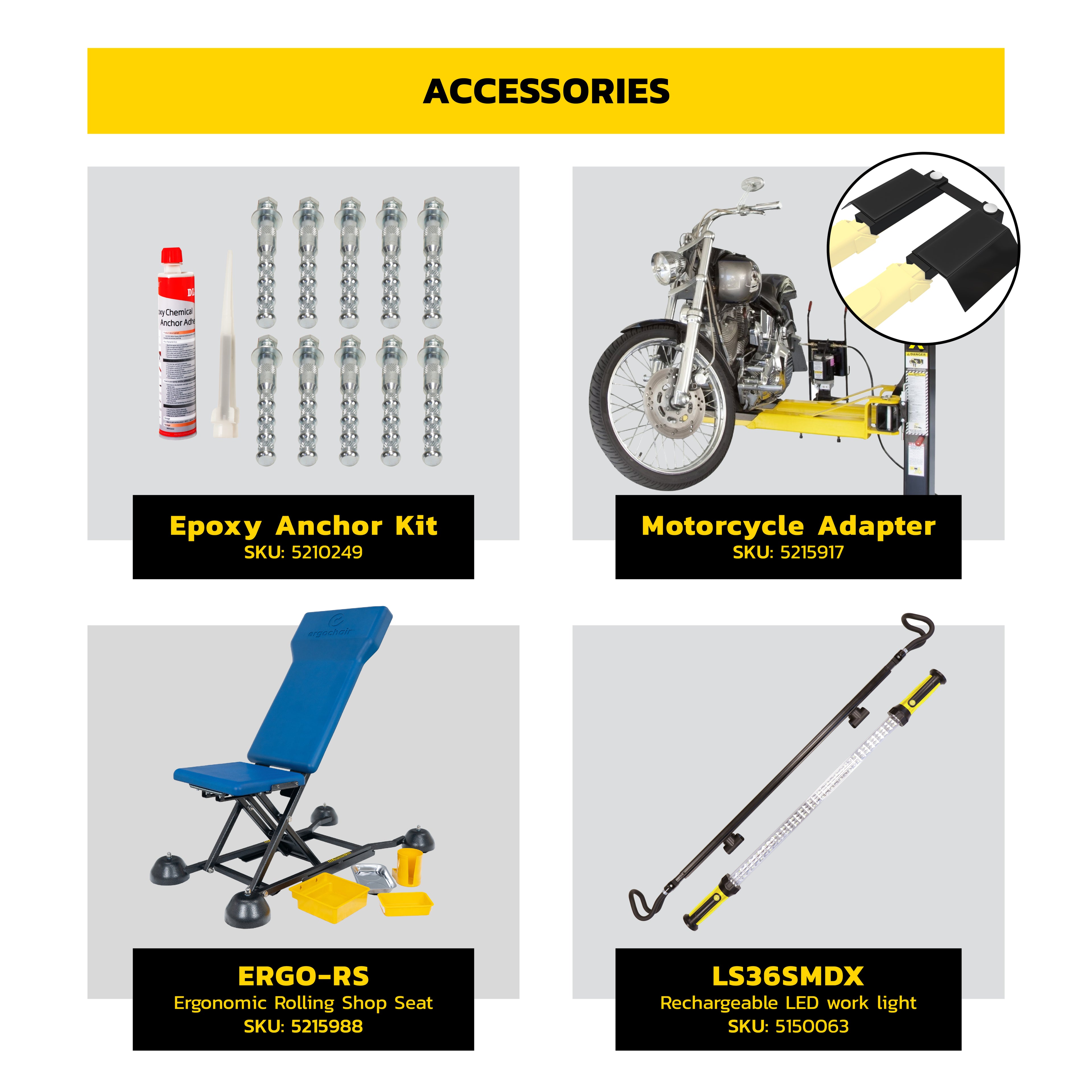 MaxJax M7K Ultimate package accessory options for portable two-post car lift use.