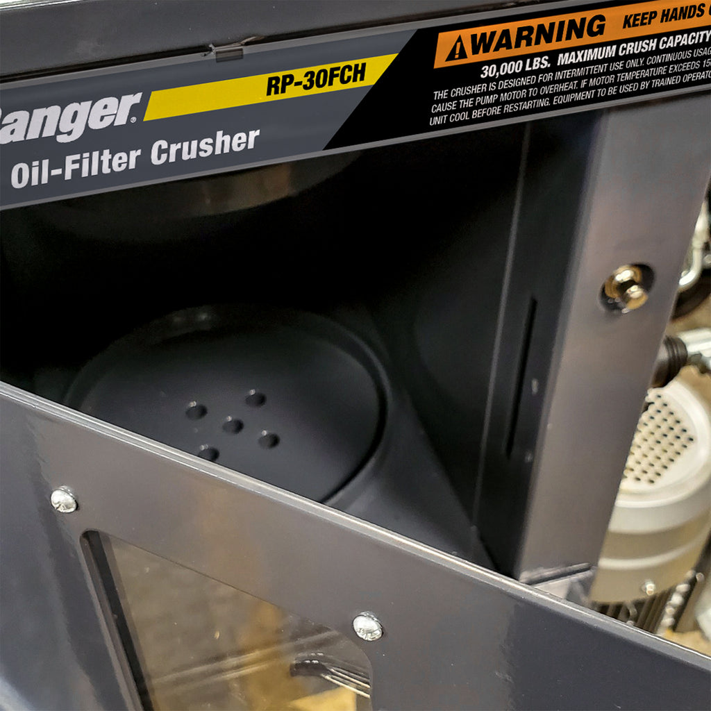 Ranger RP-30FCH Electro-Hydraulic Oil Filter Crusher with Stand - 15-Ton