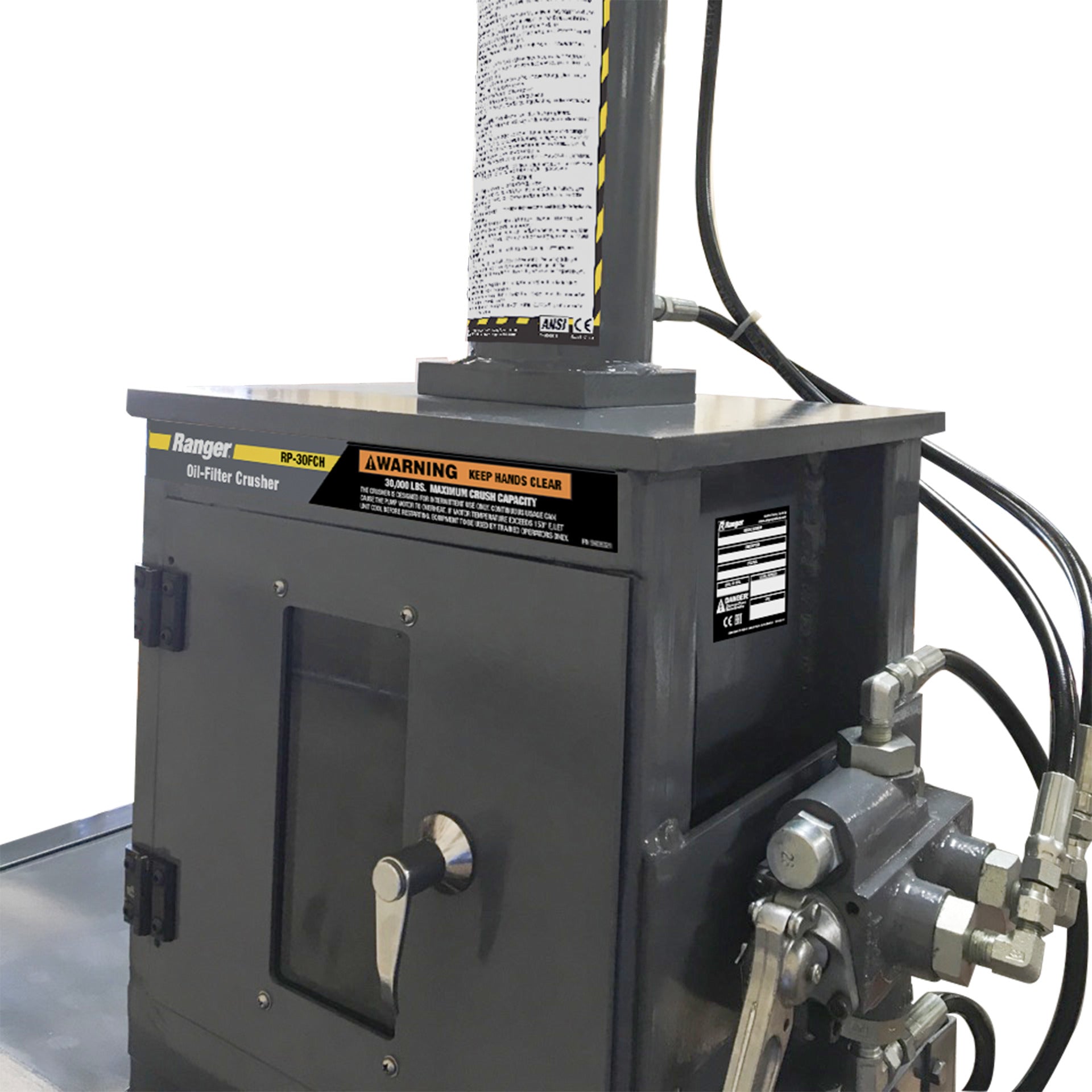 Ranger RP-30FCH Electro-Hydraulic Oil Filter Crusher with Stand - 15-Ton