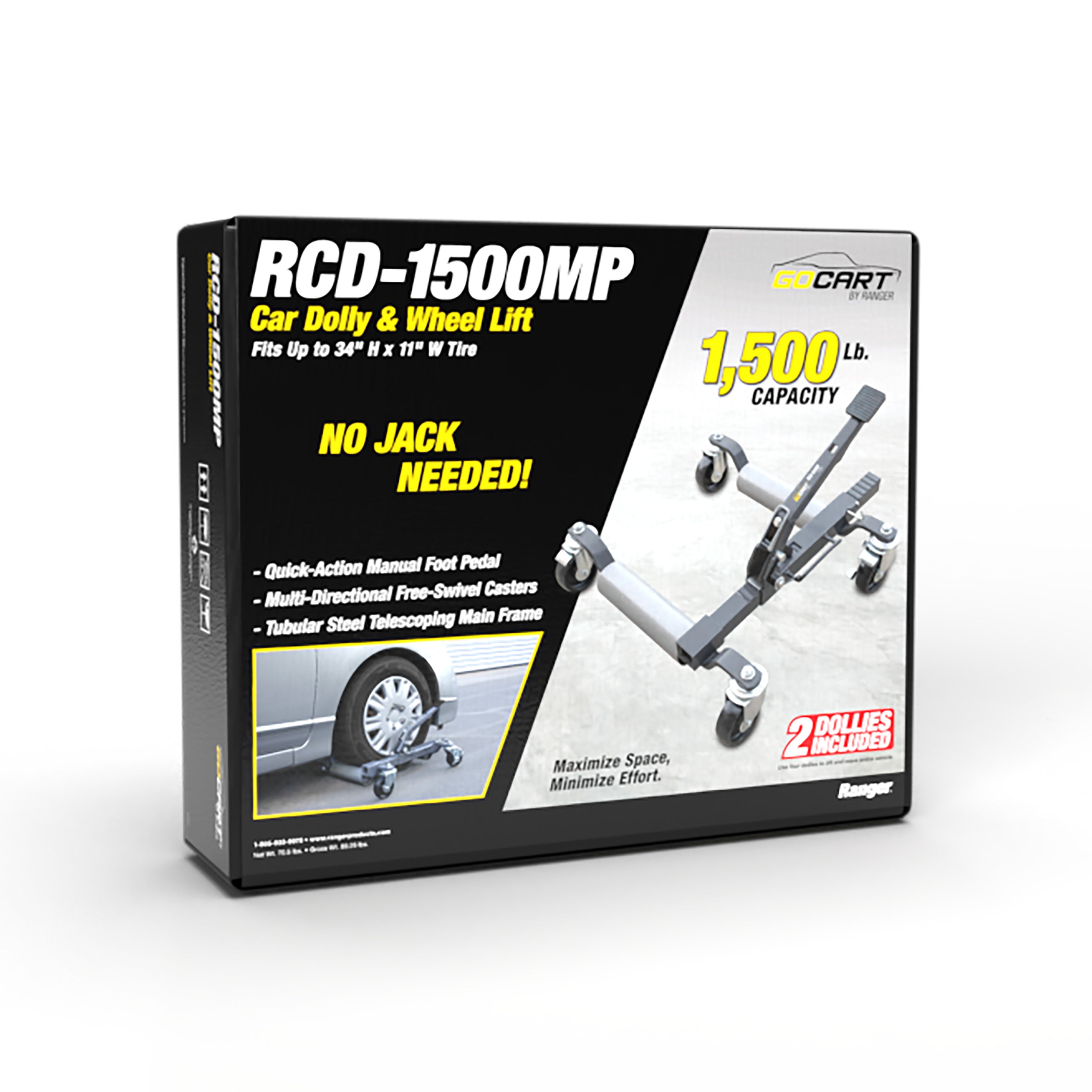 Ranger RCD-1500MP cart dolly packaging with product components arranged for shipment.