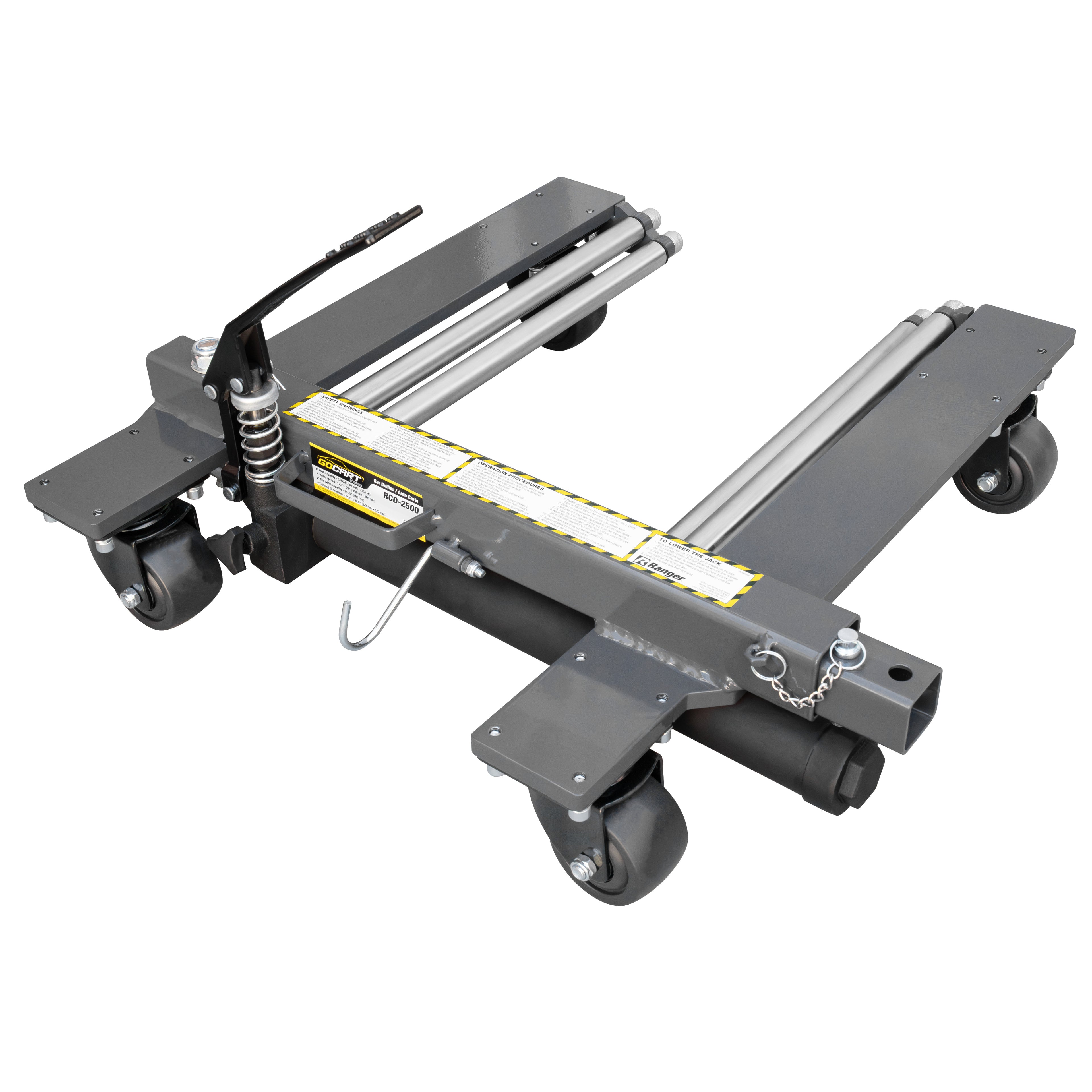 Ranger RCD-2500 car dolly with 2,500-lb. capacity for moving vehicles in tight spaces.
