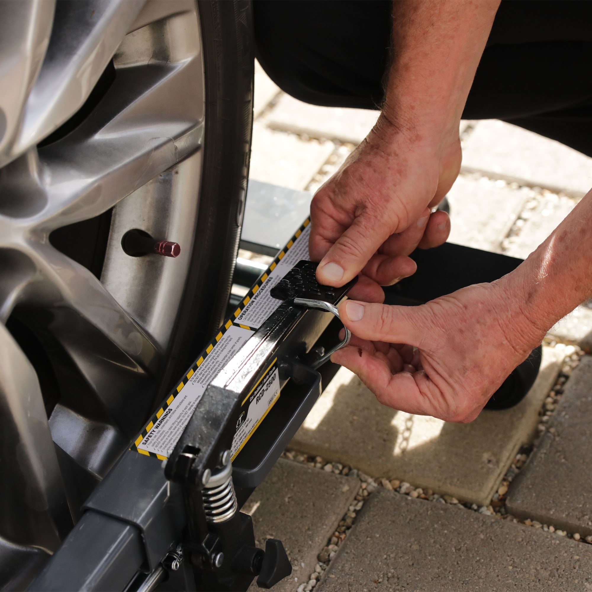 Ranger RCD-2500 heavy-duty vehicle dollies used for tire positioning