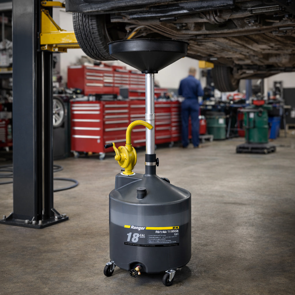 Ranger RD-18G Portable Oil Drain with Pump and Drain Valve - 18-Gallon