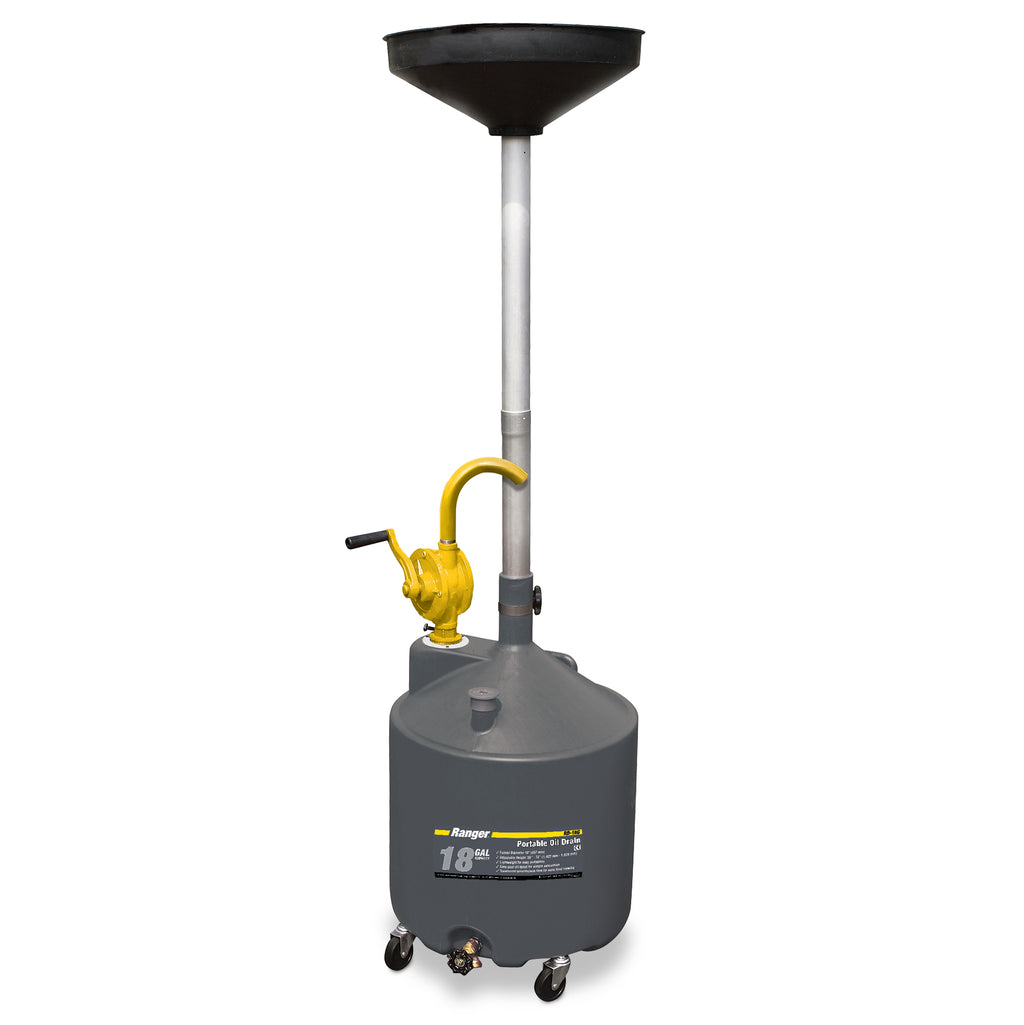 Ranger RD-18G 18-gallon portable oil drain for automotive fluid collection.