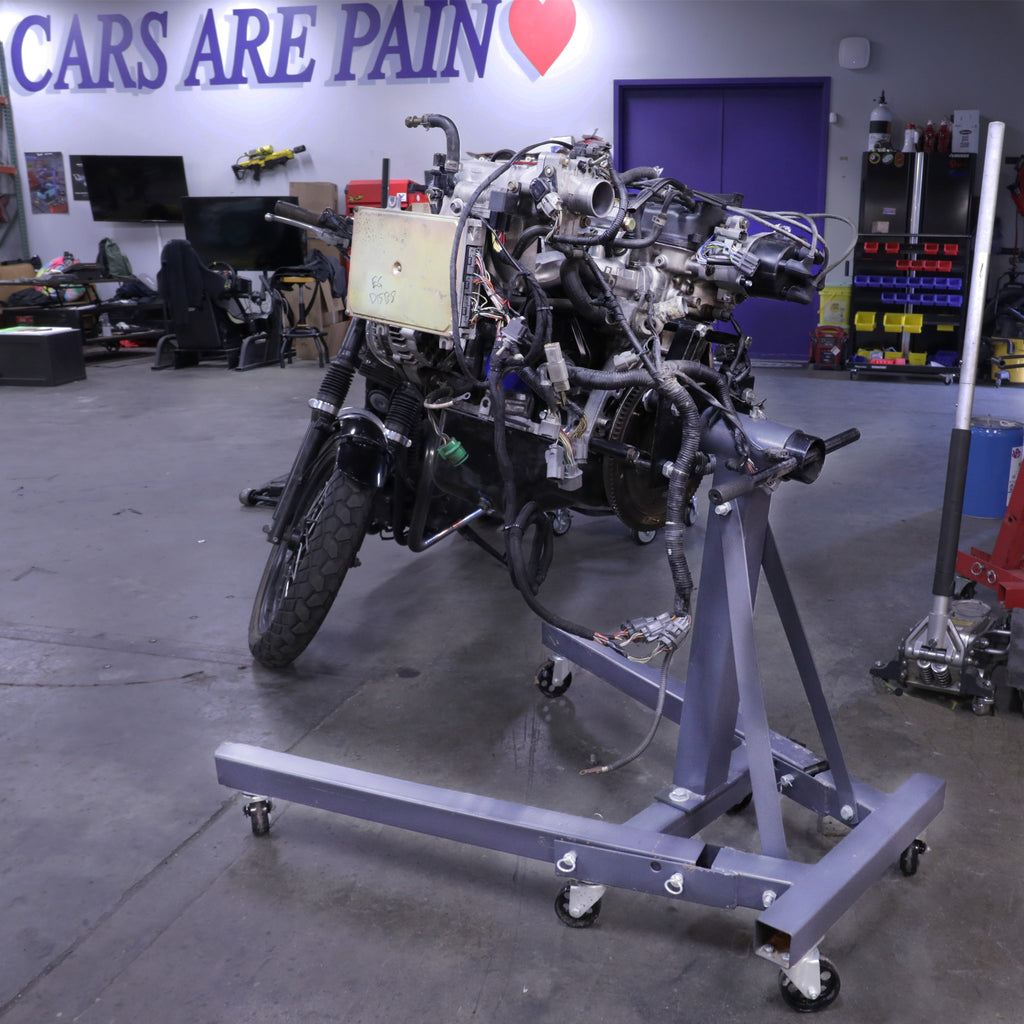 Ranger RES-1TF engine stand with folding design for space-saving shop storage