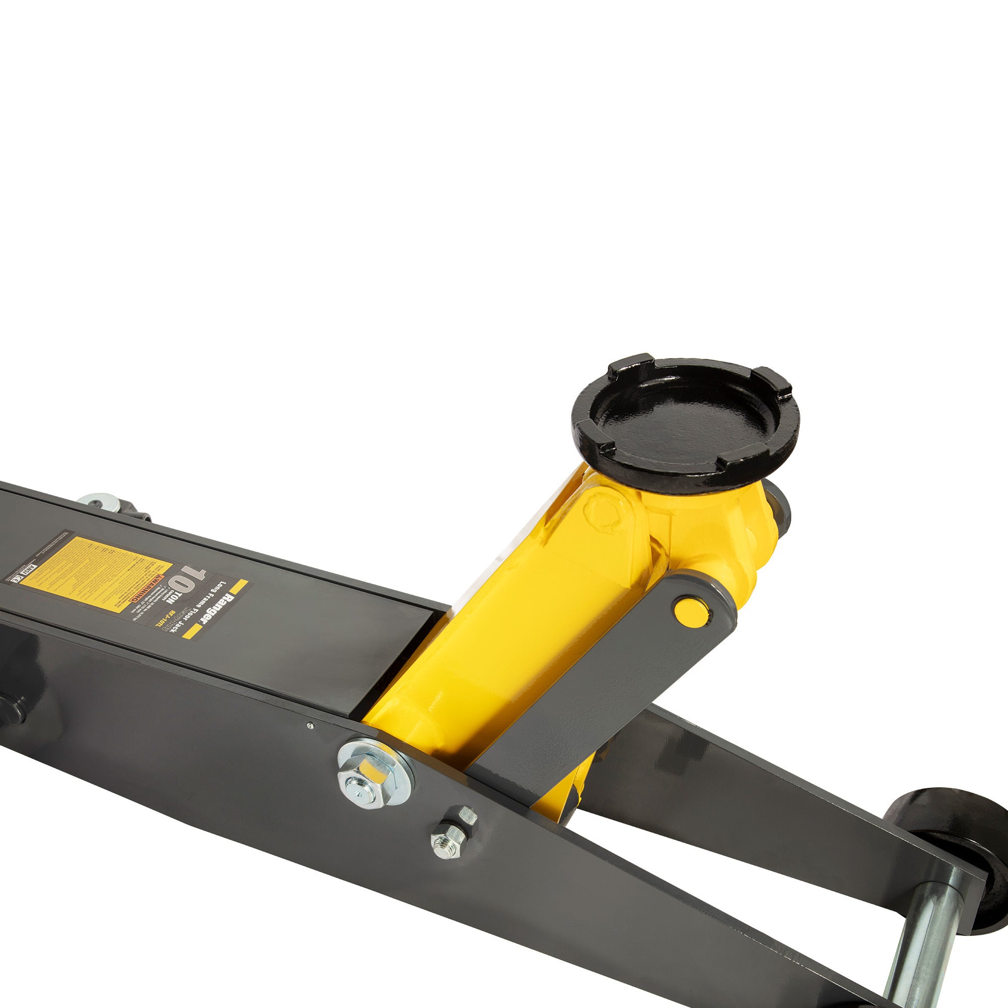 Ranger RFJ-10TL 10-ton floor jack showing lifting saddle and frame details