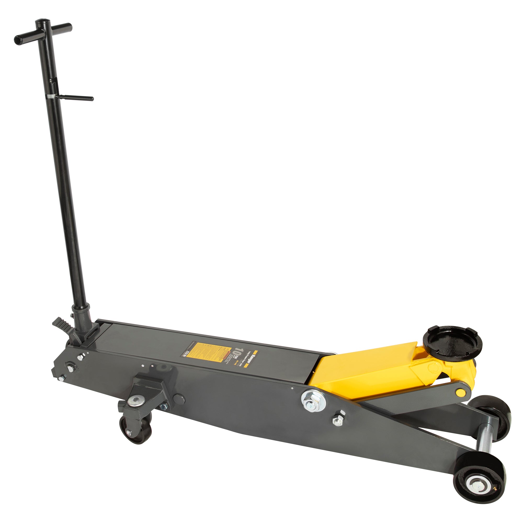Ranger RFJ-10TL 10-ton long-frame floor jack for heavy-duty vehicle lifting.