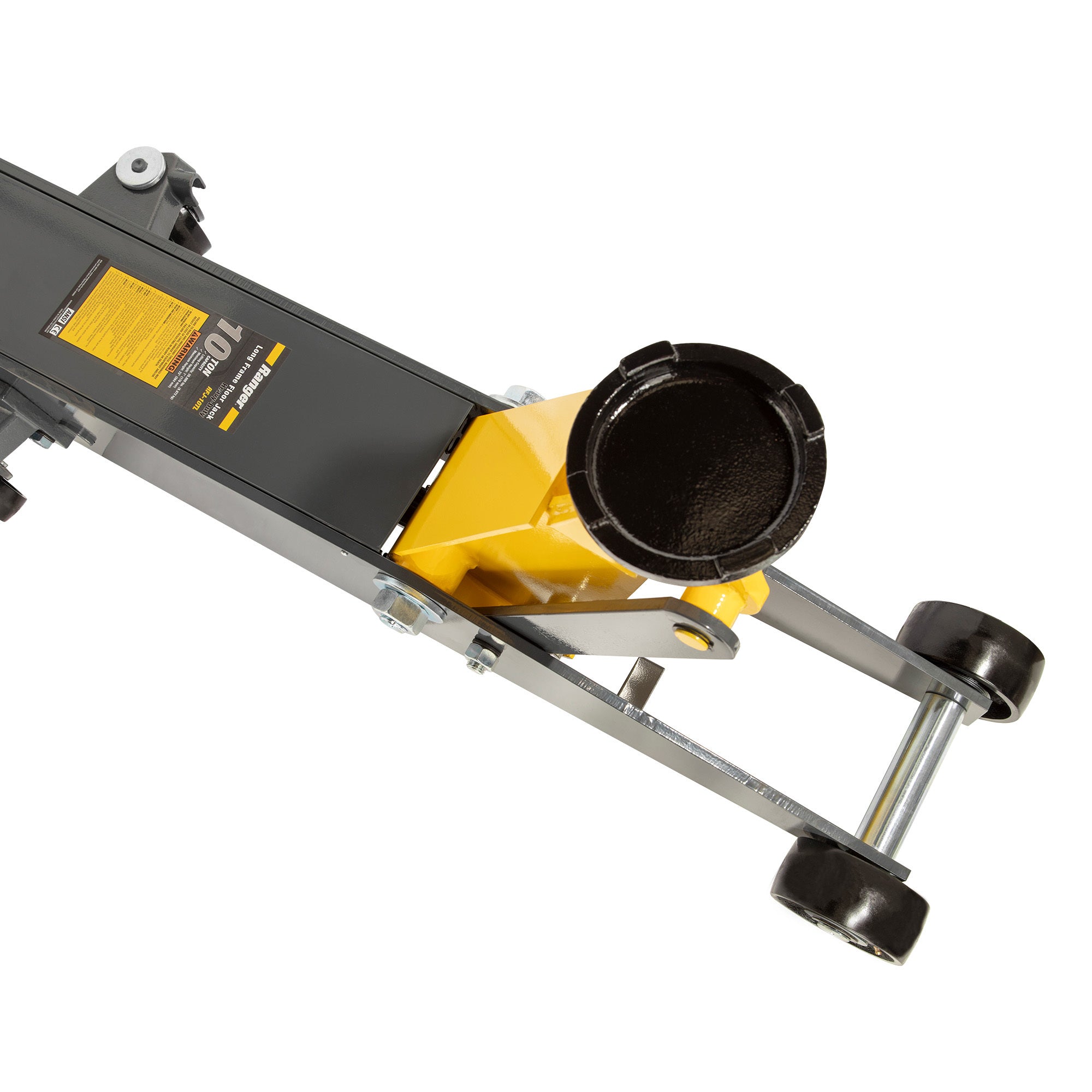 Ranger RFJ-10TL 10-ton long-frame floor jack showing upper assembly detail