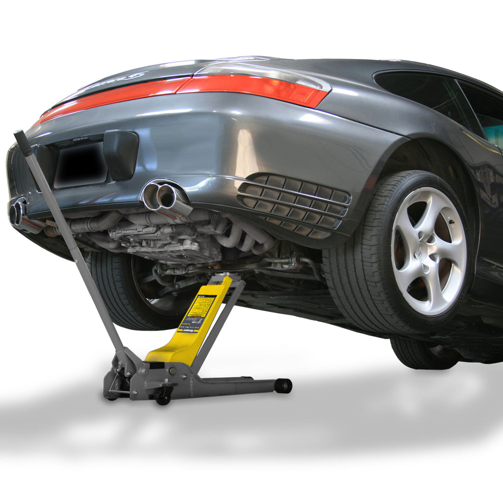 Ranger RFJ-3000LPF 1.5-ton super-long floor jack in use under a vehicle