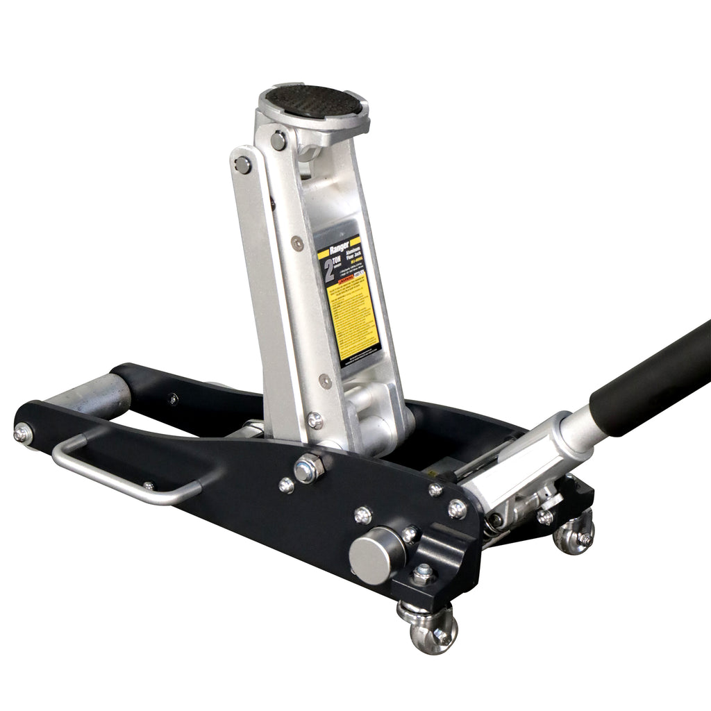 Ranger RFJ-4000AL aluminum floor jack with 4,000-lb. capacity for lightweight garage lifting.