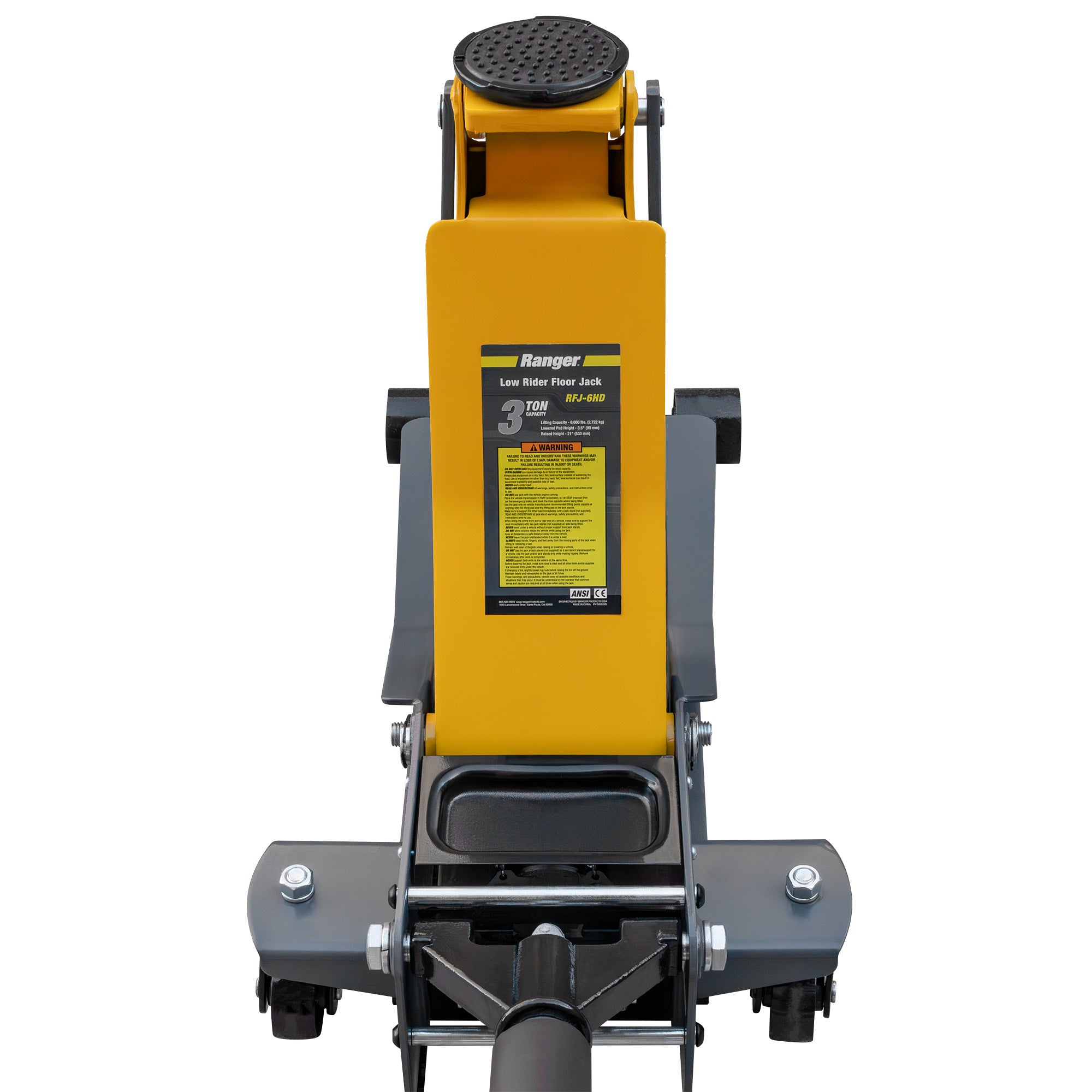 Ranger RFJ-6HD 3-ton floor jack for low-clearance automotive lifting