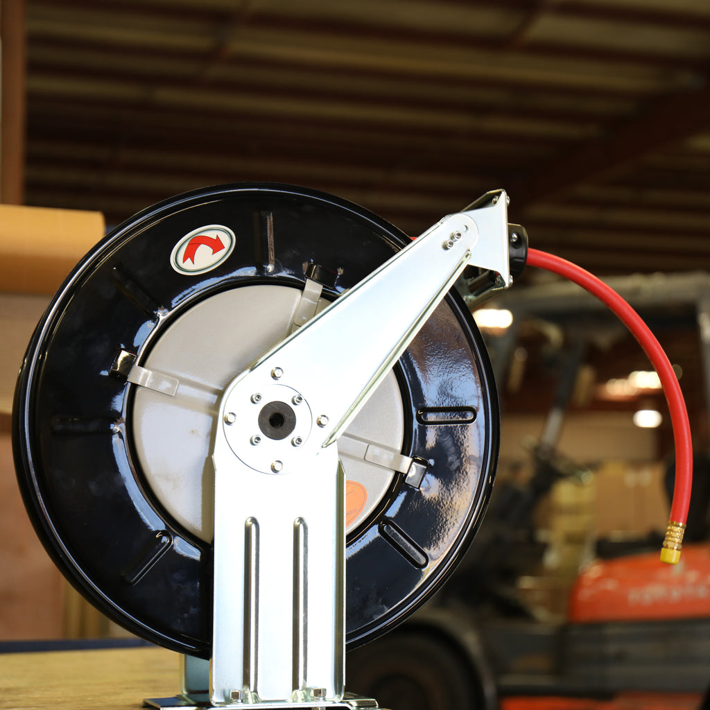 Ranger RH-50PL retractable air hose reel with a 50 ft. air hose and heavy-duty wall-mount bracket for compressed air service.