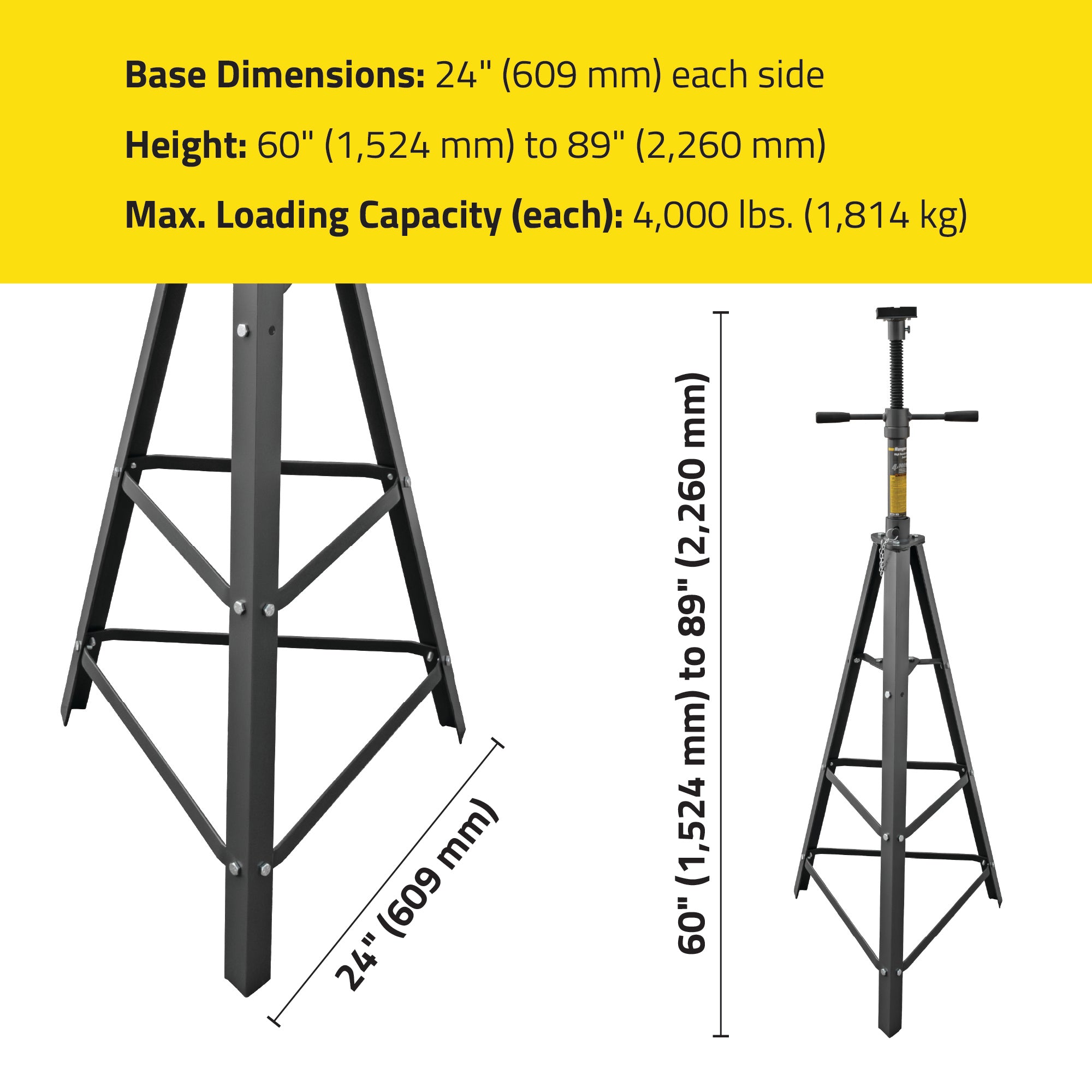 Ranger RJS-2TH tripod high stand dimensions for shop service planning