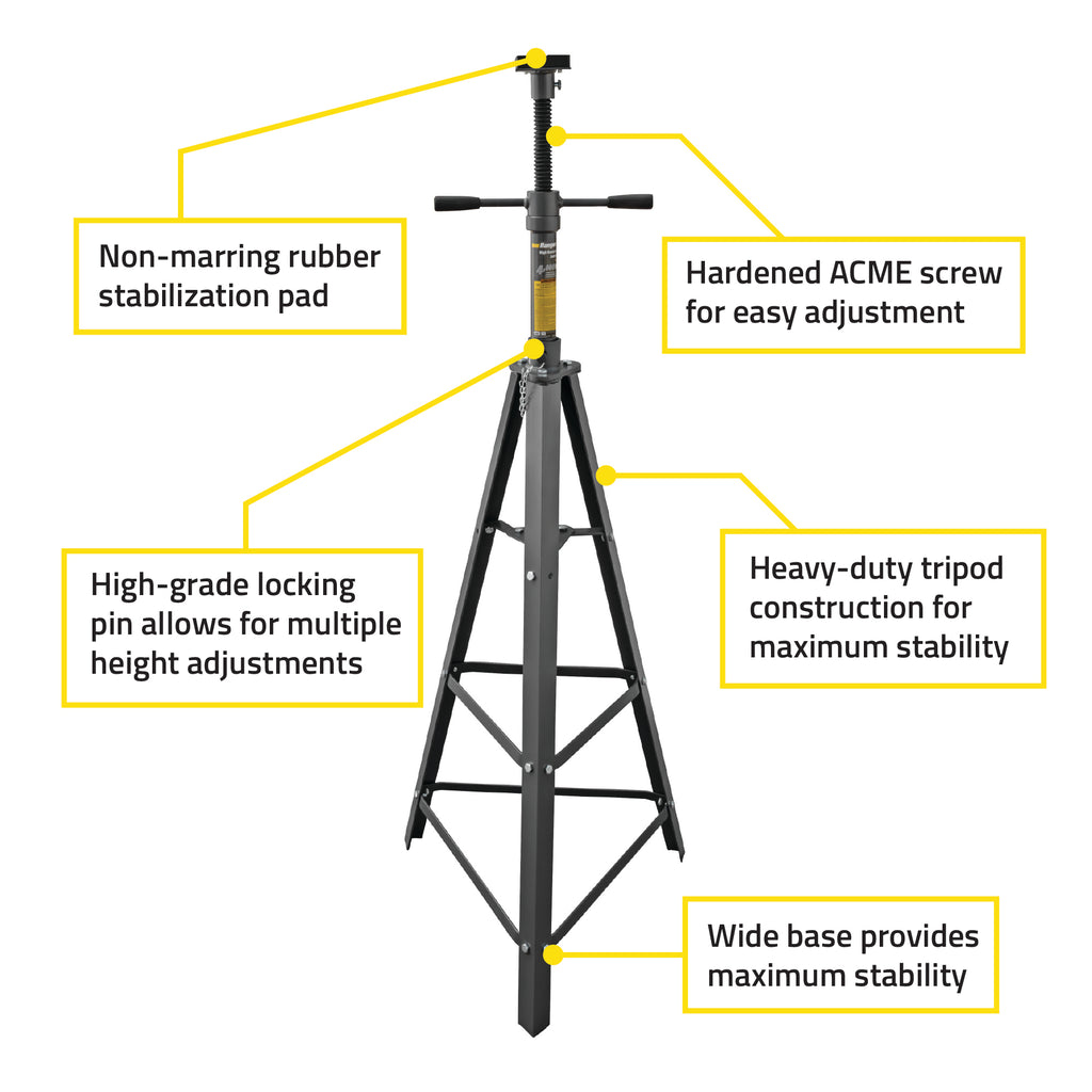 Ranger RJS-2TH tripod high stand features for vehicle service support