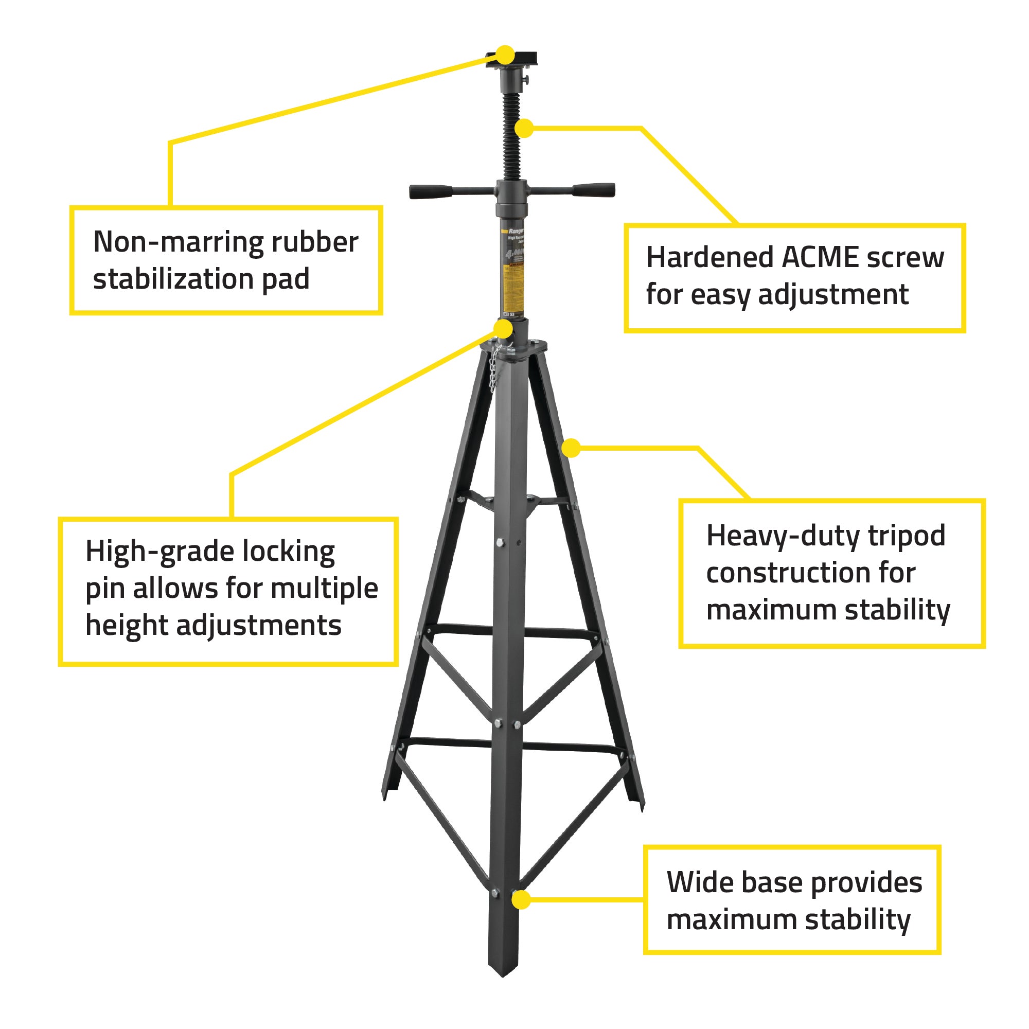 Ranger RJS-2TH tripod high stand features for vehicle service support