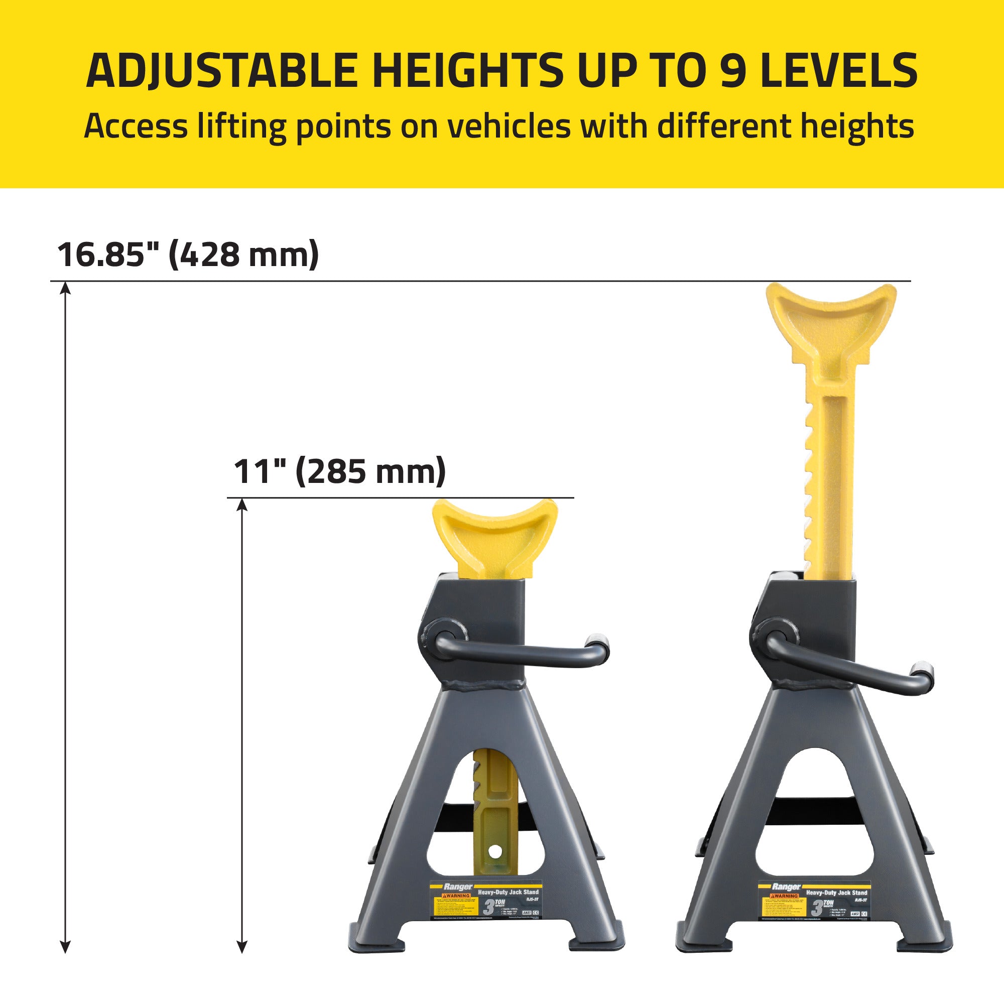 Ranger RJS-3T jack stand with adjustable height for garage service