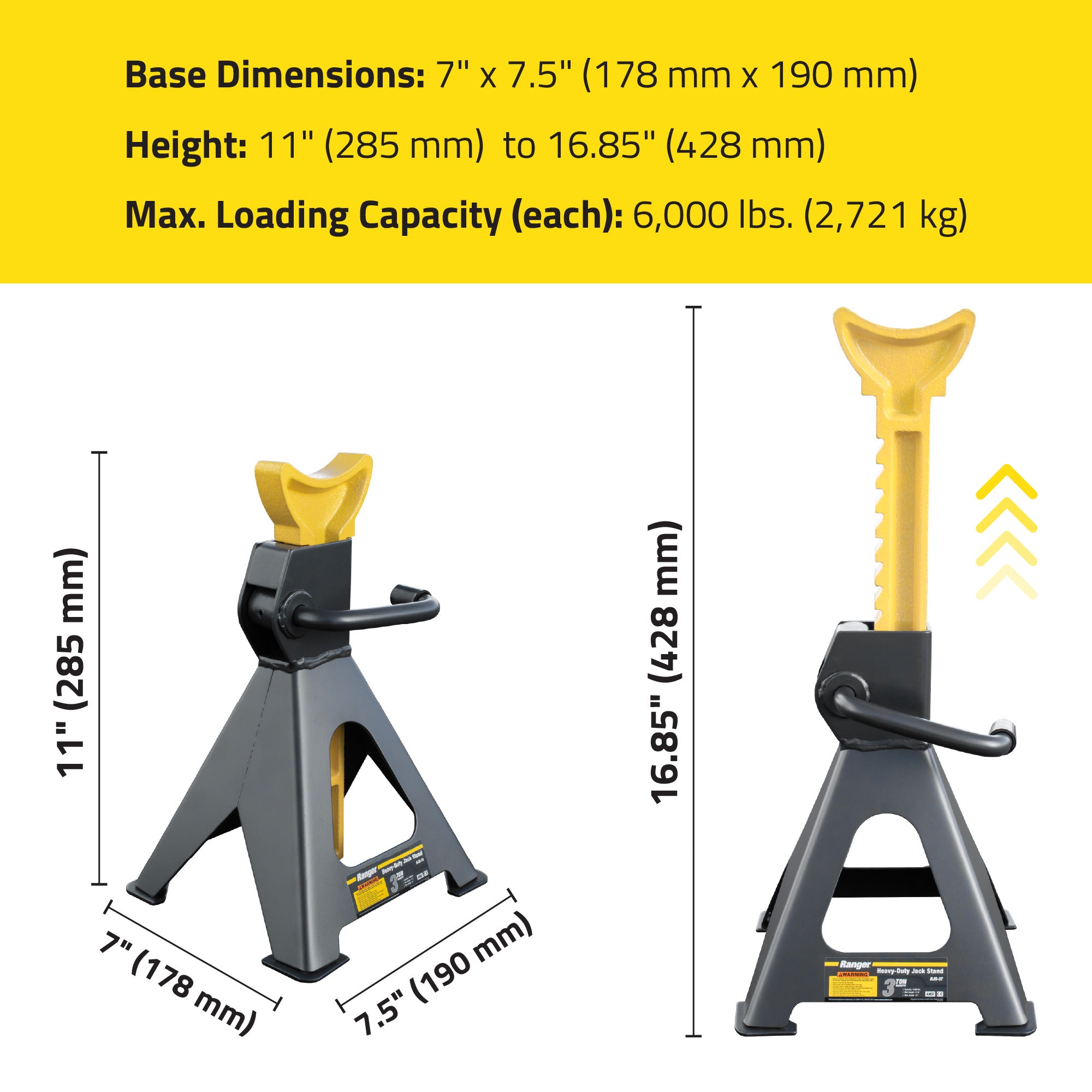 Ranger RJS-3T jack stand dimensions and specifications