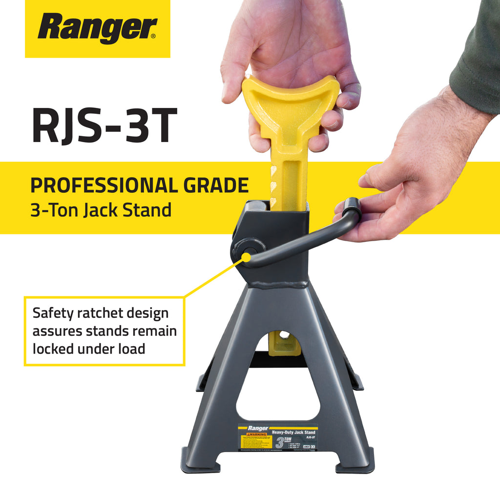 Ranger RJS-3T jack stand with professional-grade hand locking handle