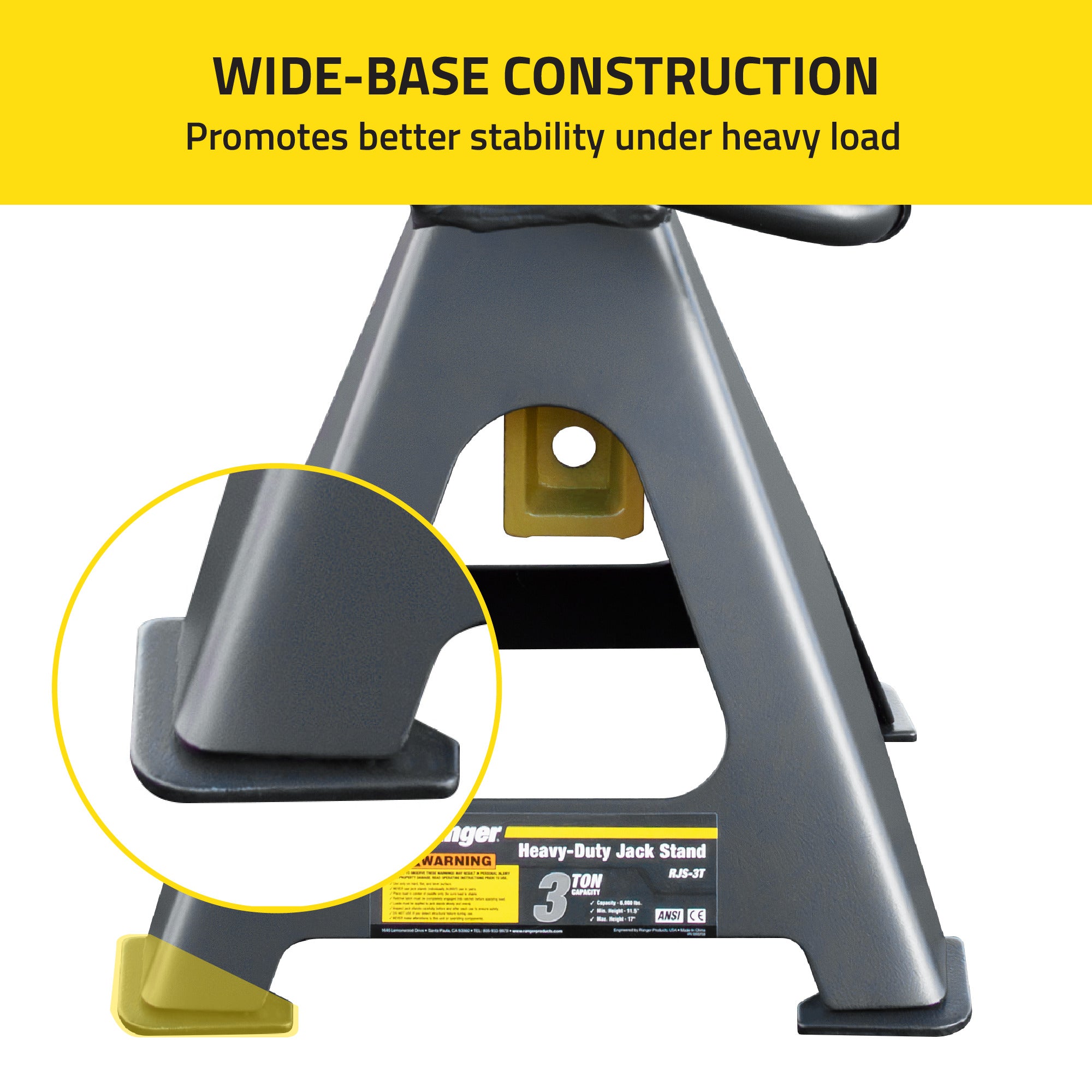 Ranger RJS-3T 3-ton jack stands with stable wide-base construction