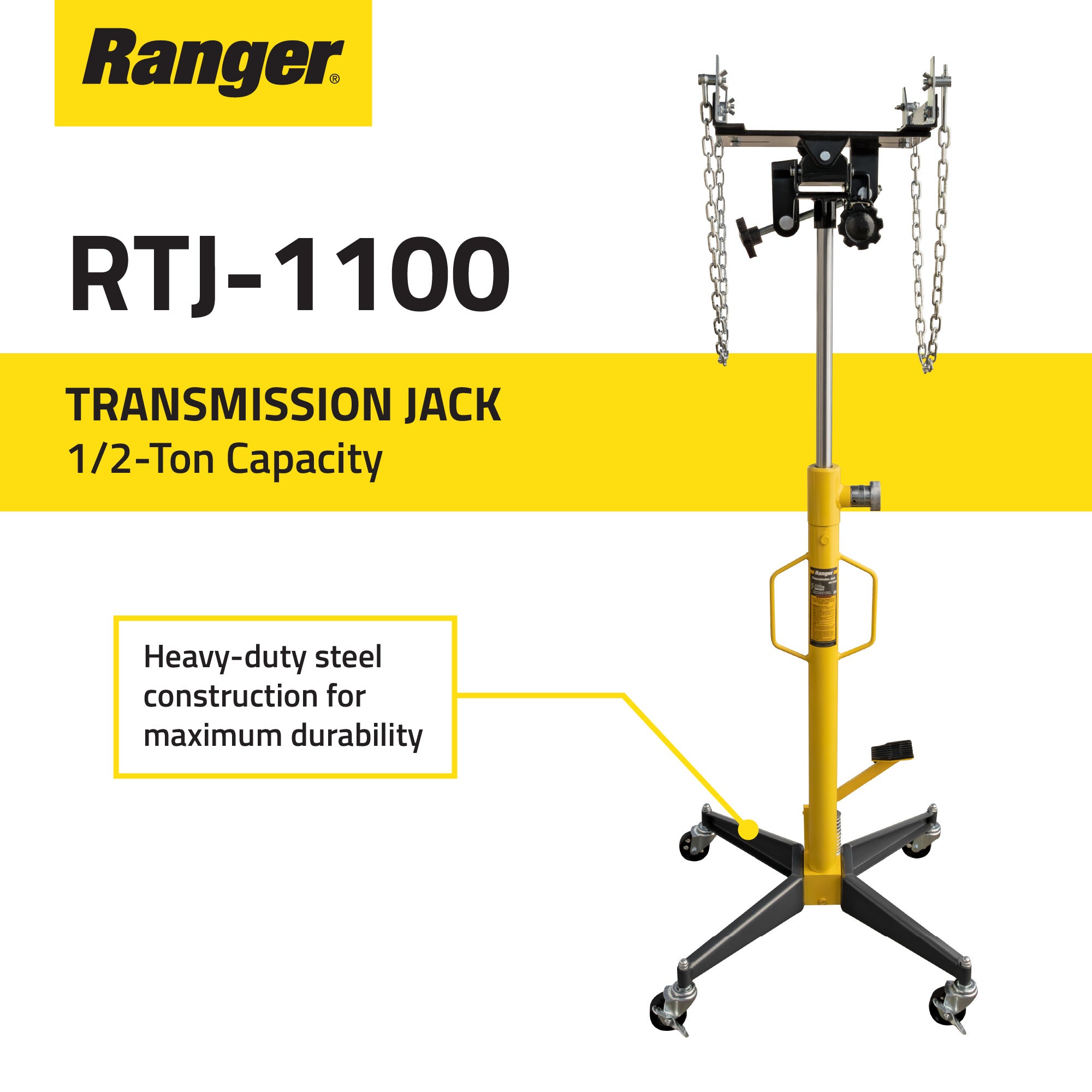 Ranger RJT-1100 compact transmission jack for garage and shop service