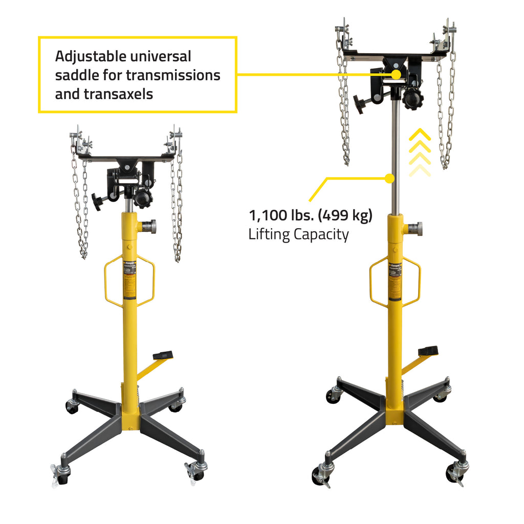 Ranger RJT-1100 transmission jack shown with height adjusted for service