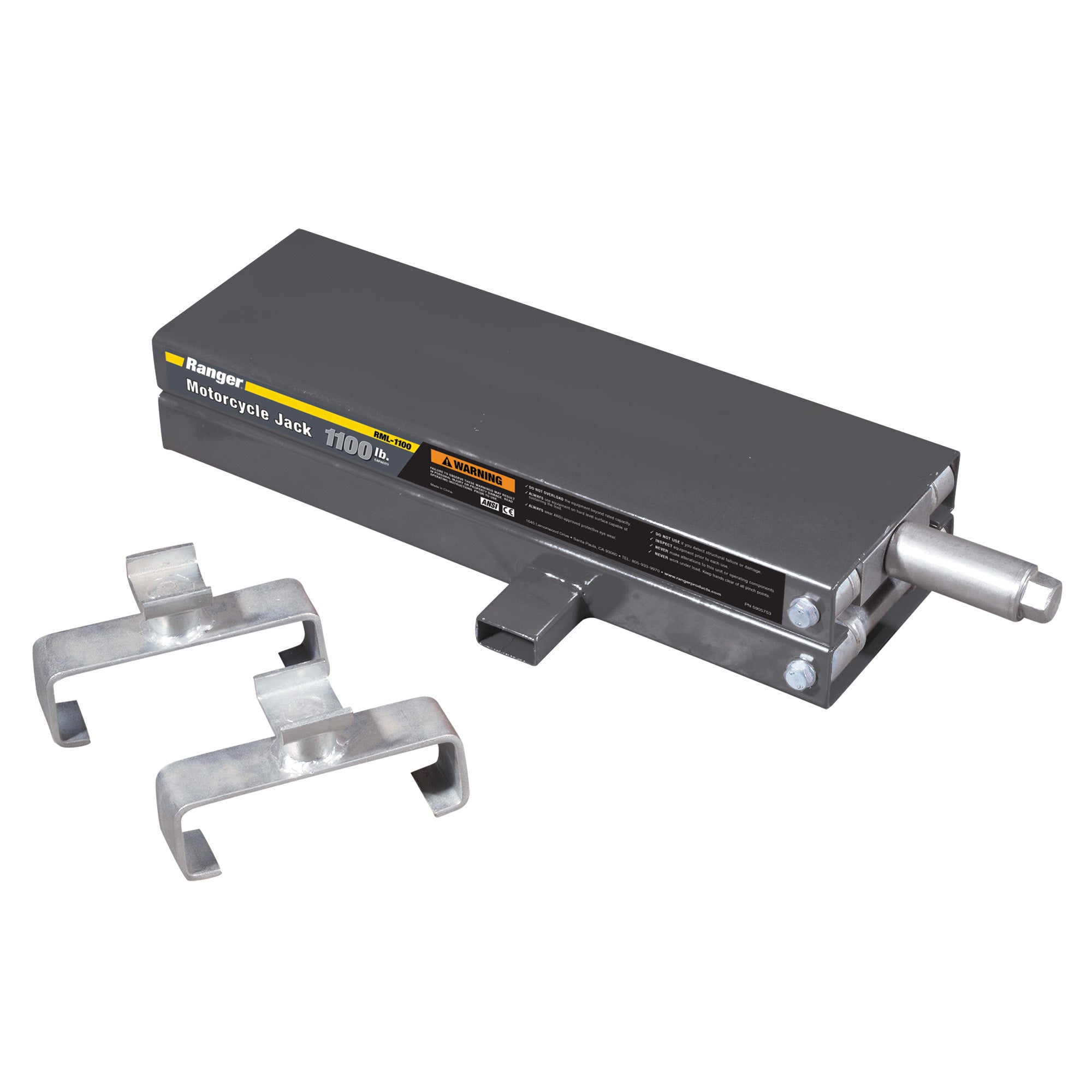 Ranger RML-1100 motorcycle lift components for 1,100-lb. capacity service setup.