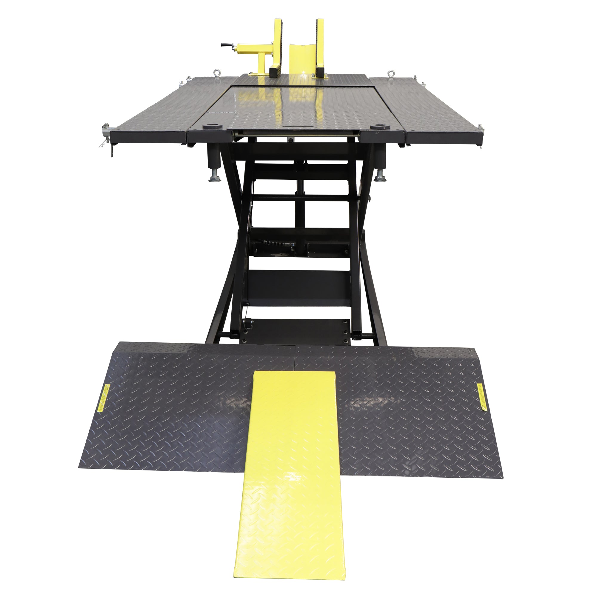 Ranger RML-1500XL 1,500-lb. motorcycle lift showing platform layout for bike maintenance.