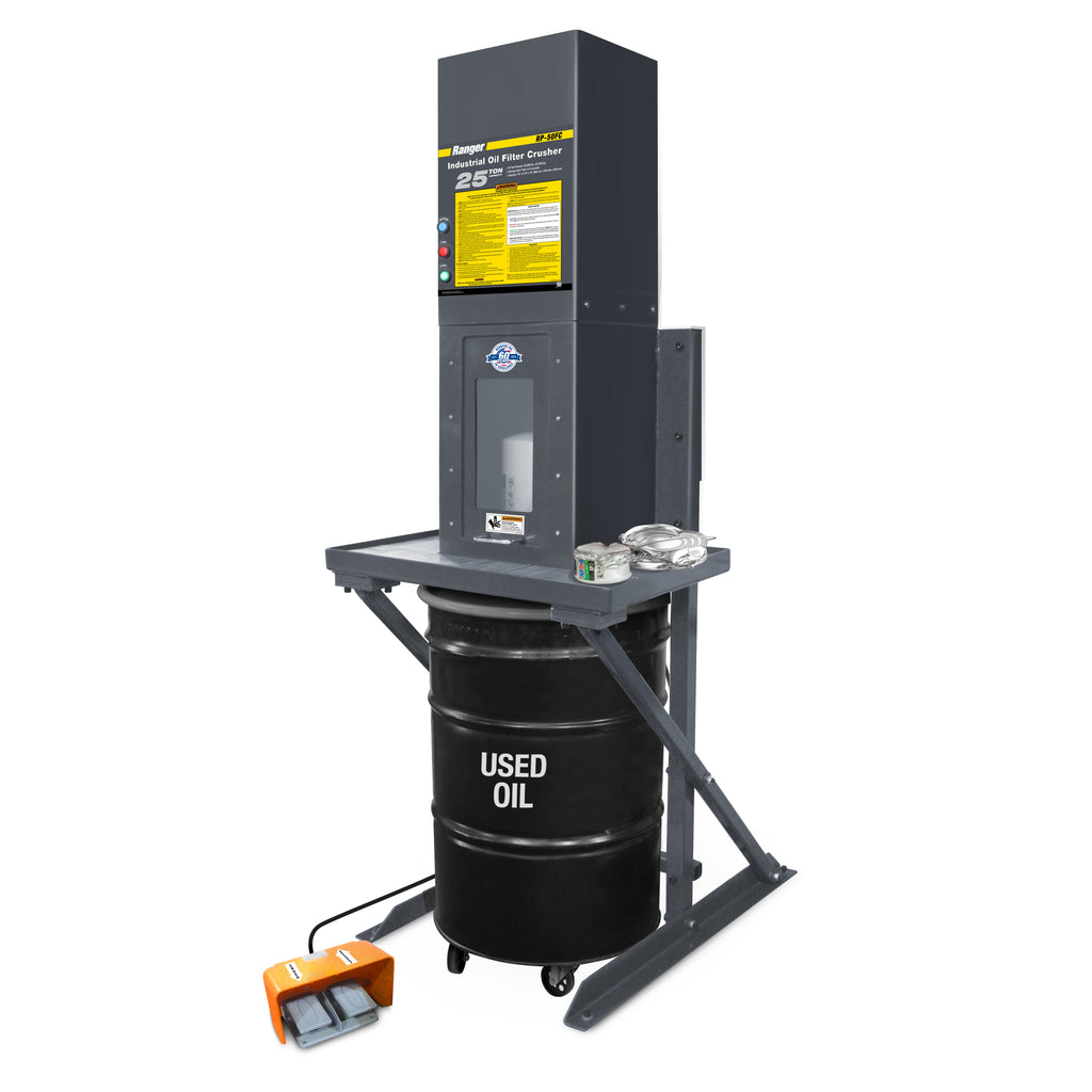 Ranger RP-50FC Heavy-Duty Electro-Hydraulic Oil Filter Crusher with Stand - 25-Ton