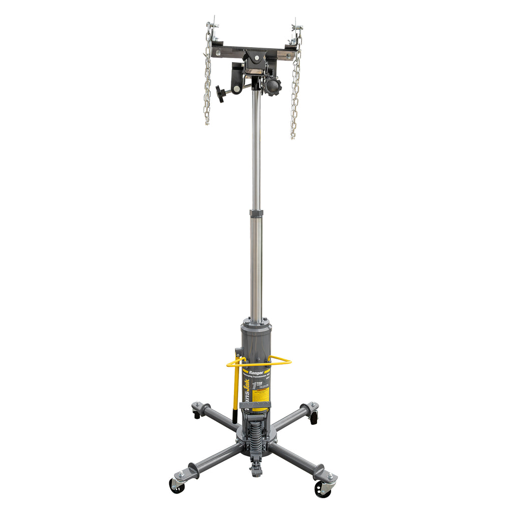 Ranger RTJ-1 1-ton transmission jack shown extended for raised drivetrain service access.