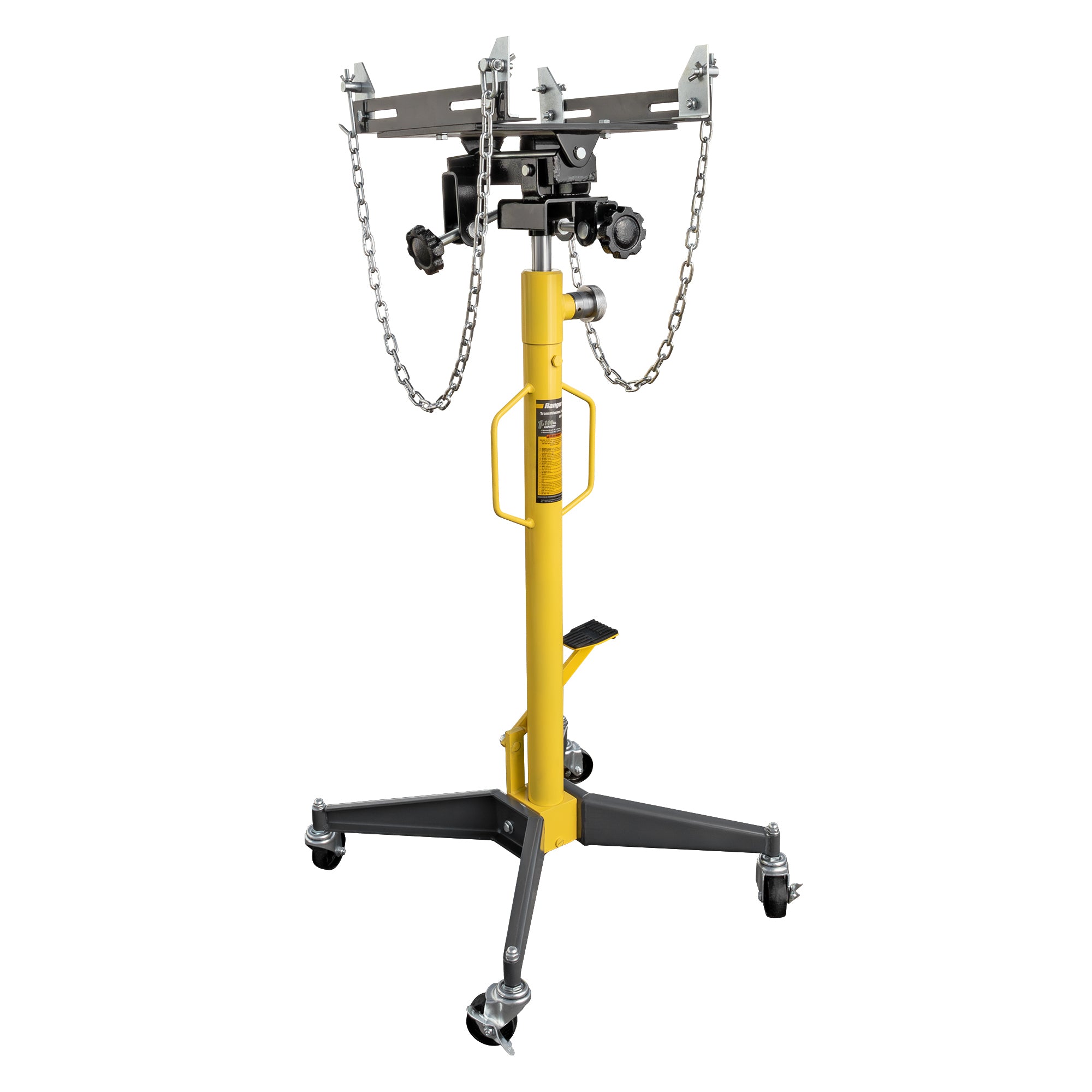 Ranger RTJ-1100 1,100-lb. transmission jack for professional automotive shop service.