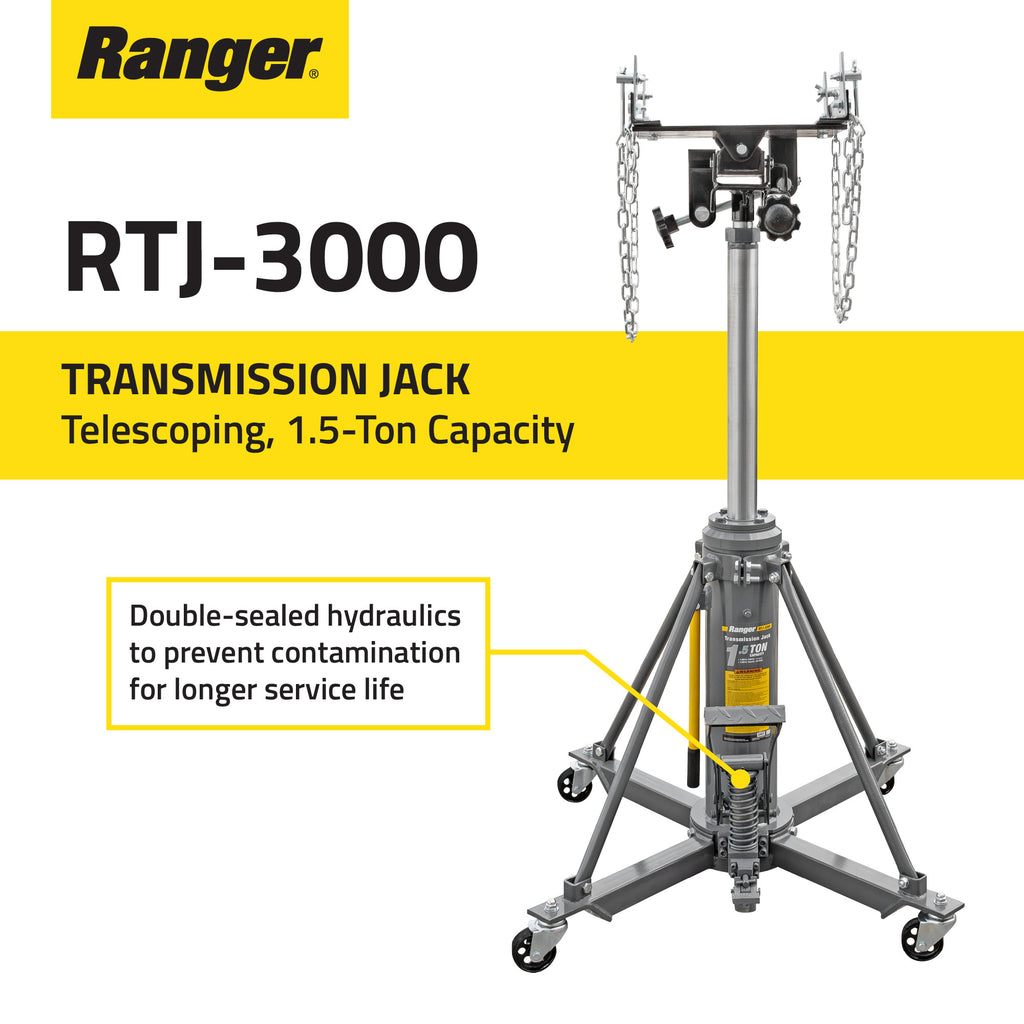 Ranger RTJ-3000 professional transmission jack with 1.5-ton capacity