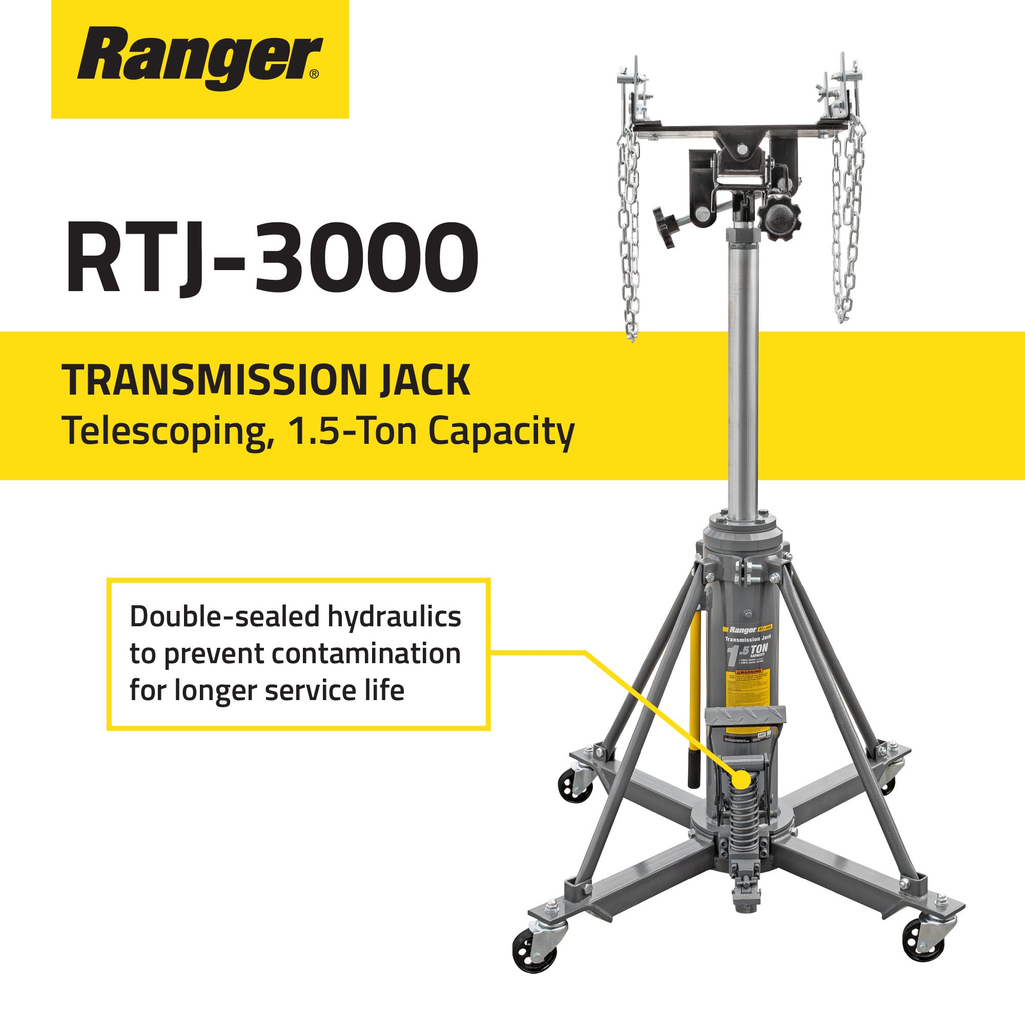 Ranger RTJ-3000 professional transmission jack with 1.5-ton capacity