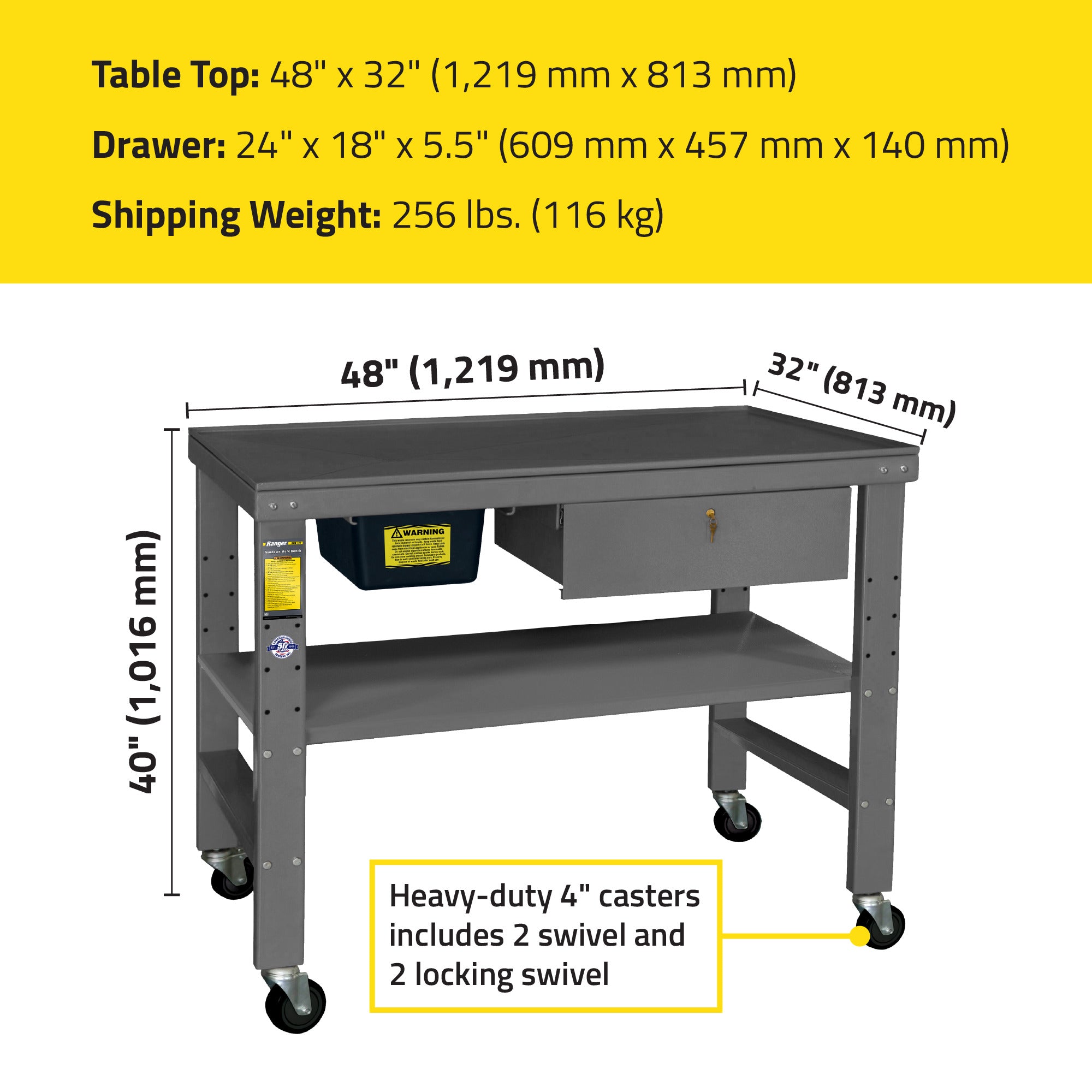 Ranger RWB-1TD teardown workbench dimensions for shop service planning