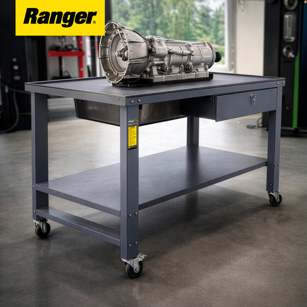 Ranger RWB-1TD teardown workbench used for transmission draining service