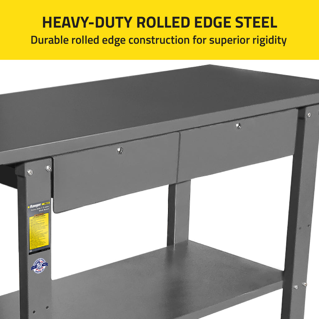 Ranger RWB-2D workbench with rolled-edge steel construction