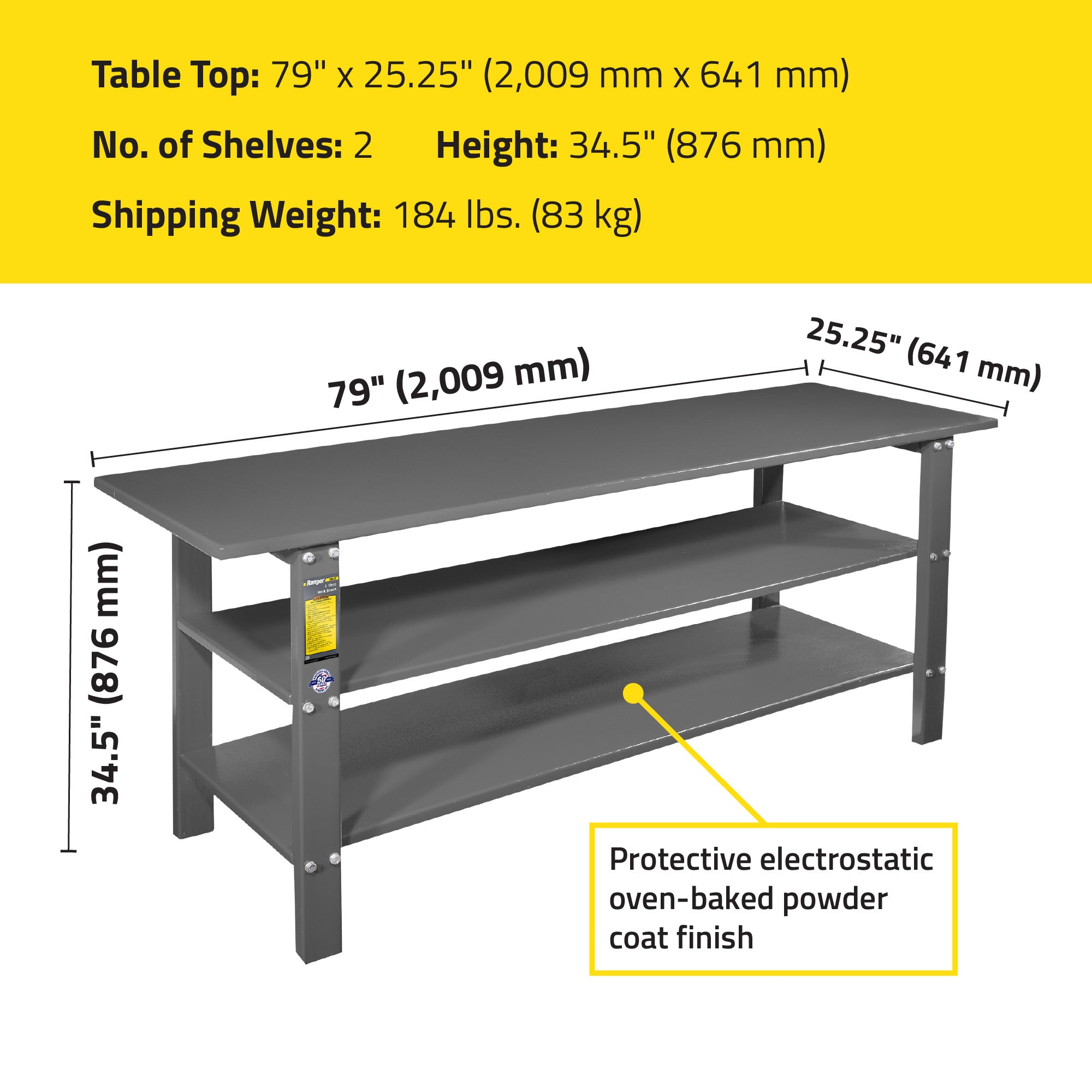 Ranger RWB-2S heavy-duty workbench dimensions for shop layout planning