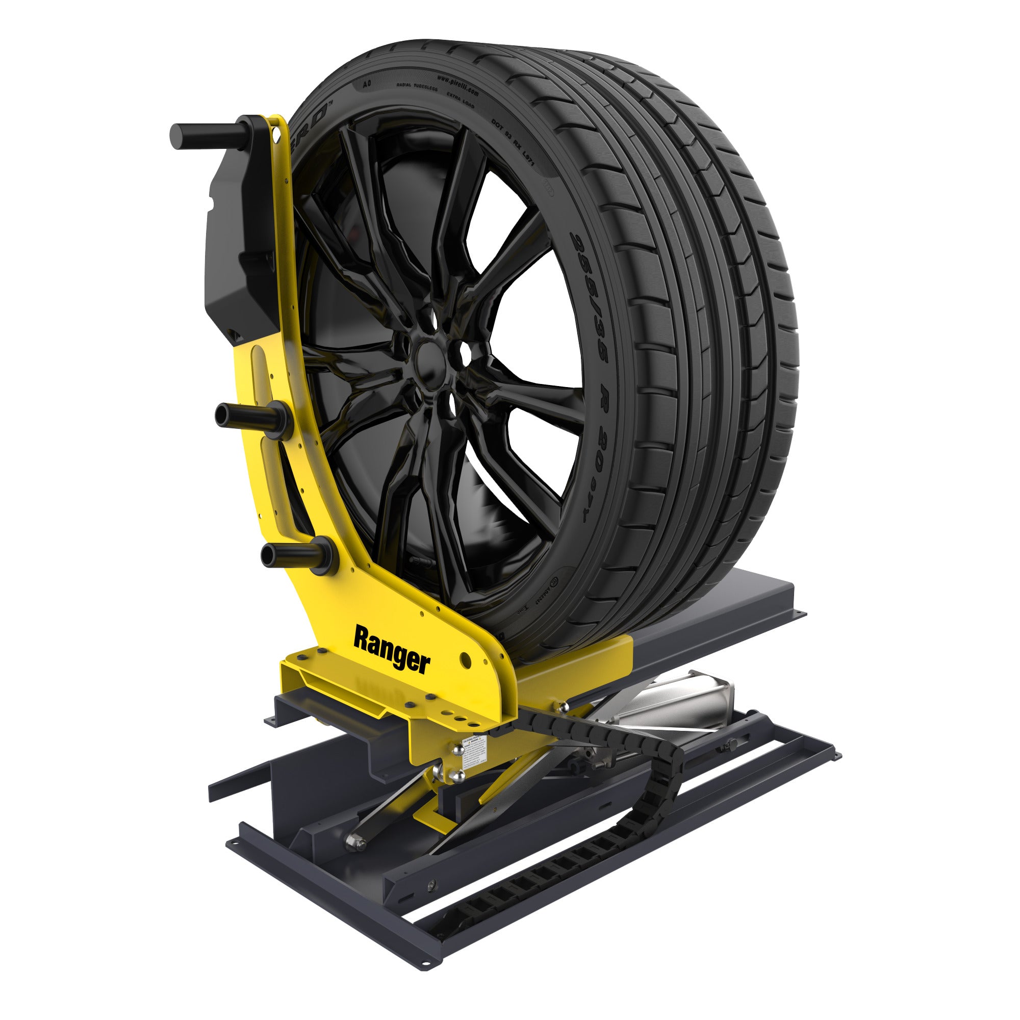 Ranger RWL-175 wheel lift supporting a mounted tire for ergonomic wheel service.