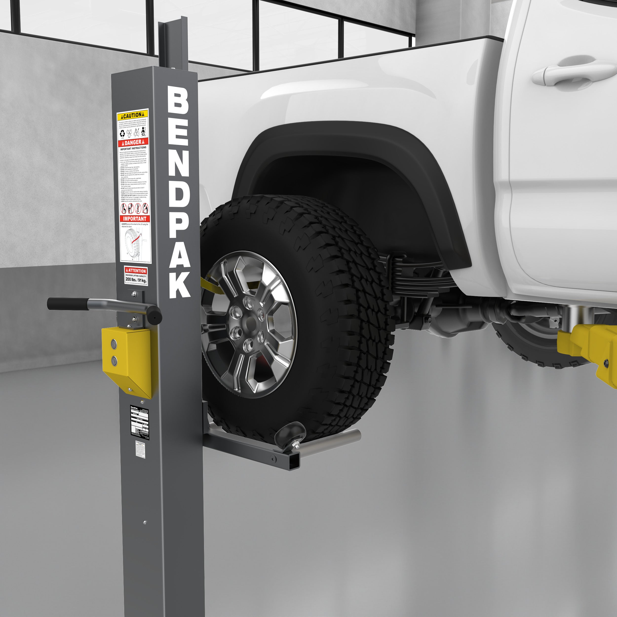 Ranger RWS-200WL battery-powered tire lift with compact controls for shop mobility.