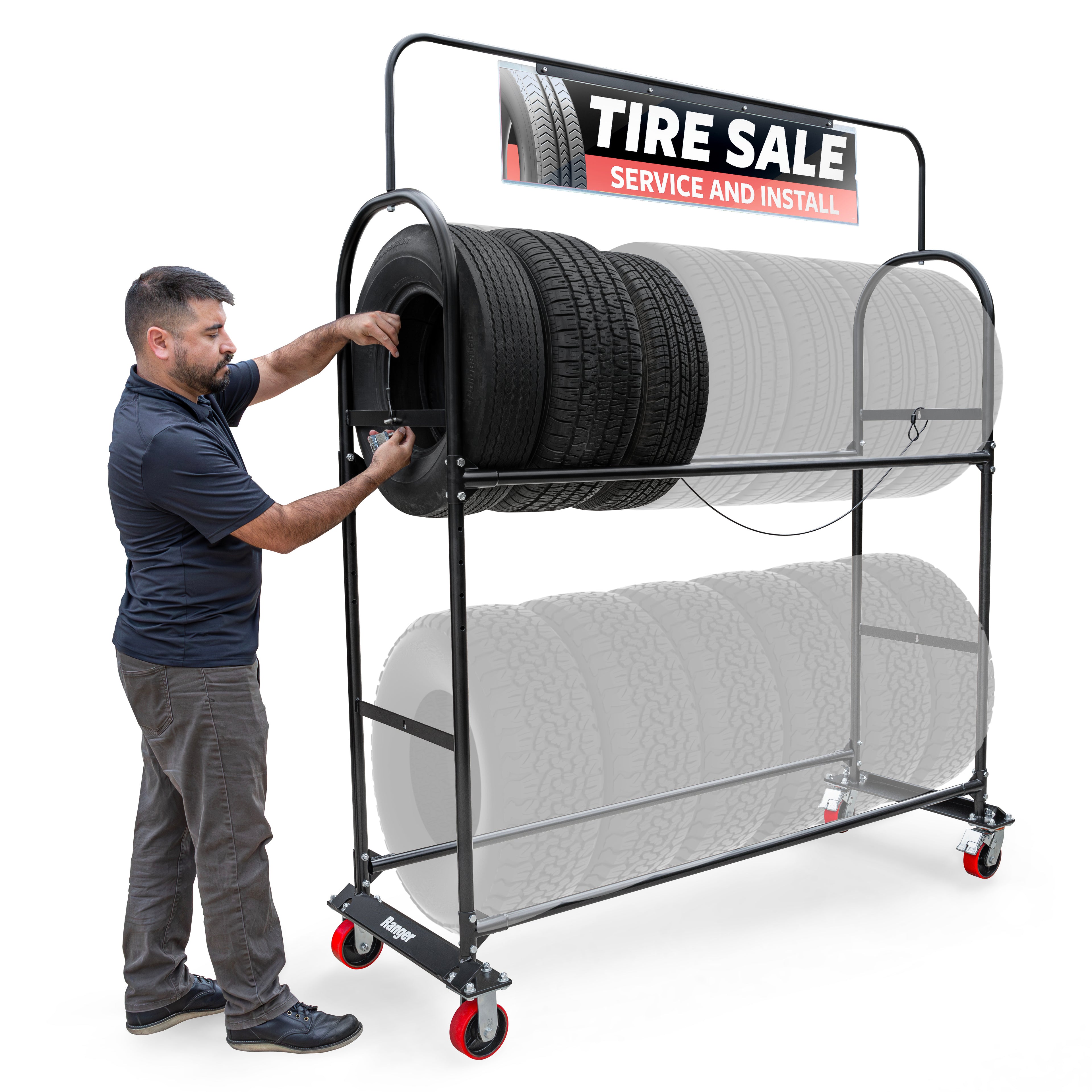 Ranger TSR-2S Heavy-Duty Mobile Tire Display Rack - 2-Tier