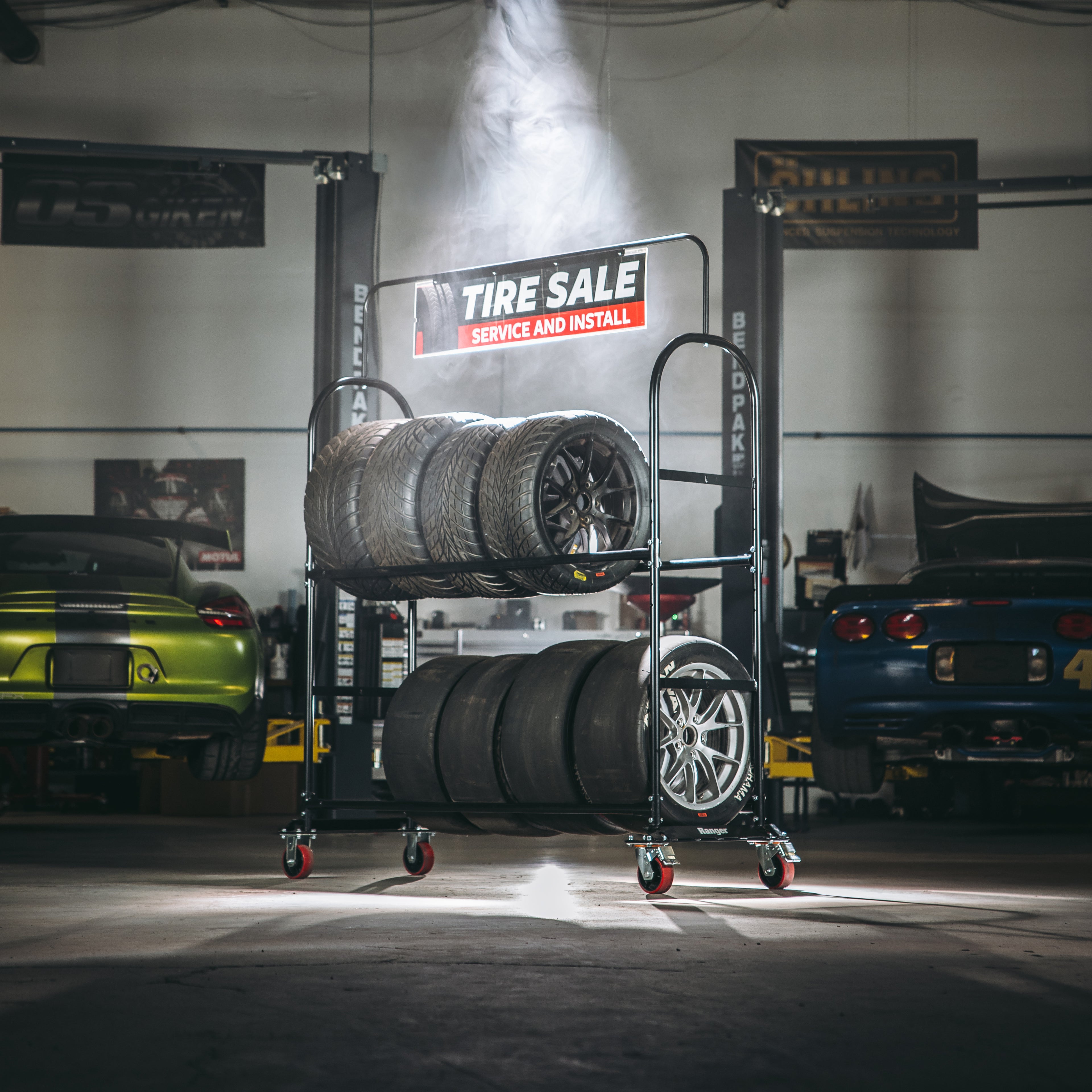 Ranger TSR-2S Heavy-Duty Mobile Tire Display Rack - 2-Tier